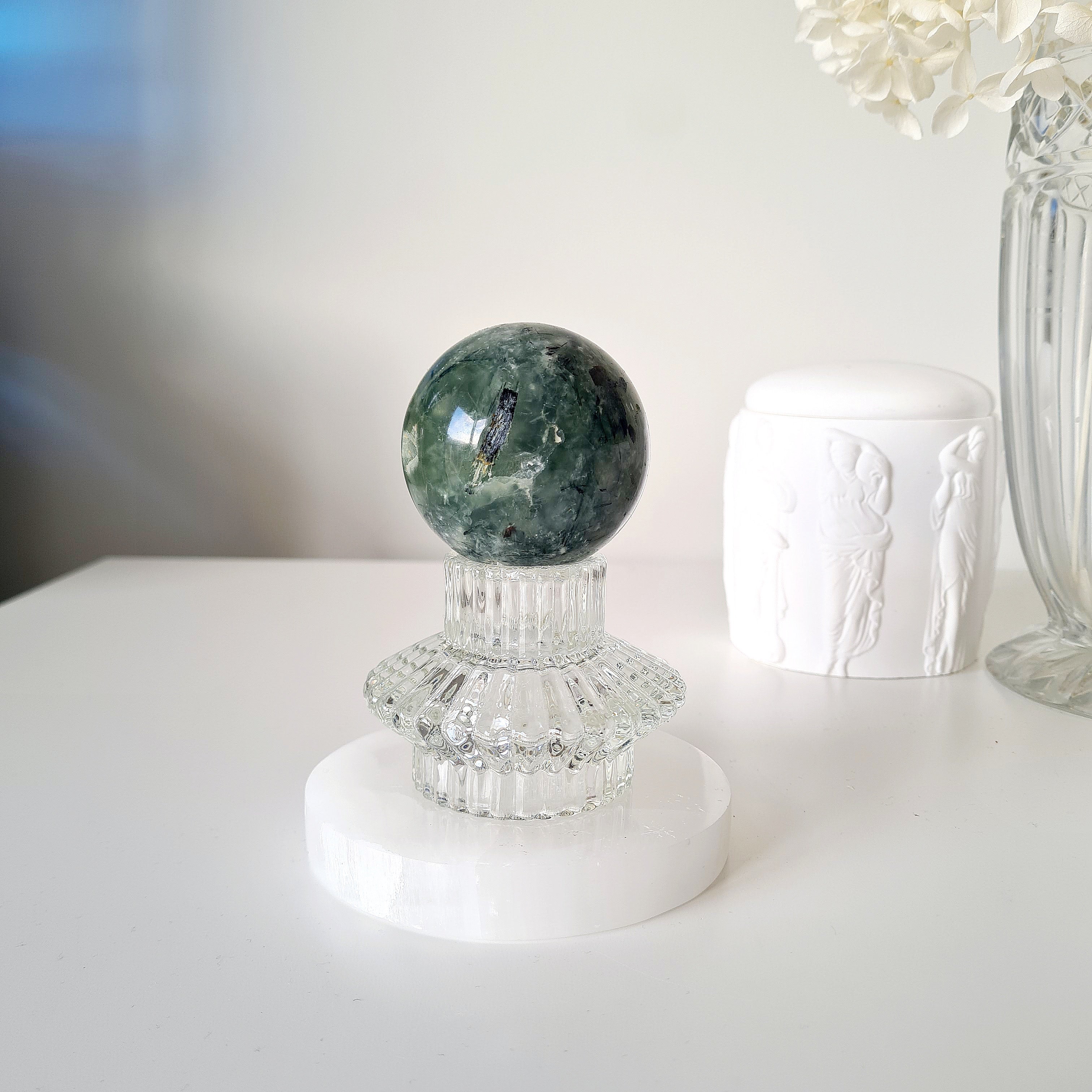 Prehnite with Epidote Crystal Sphere with Stand | B | 285 g