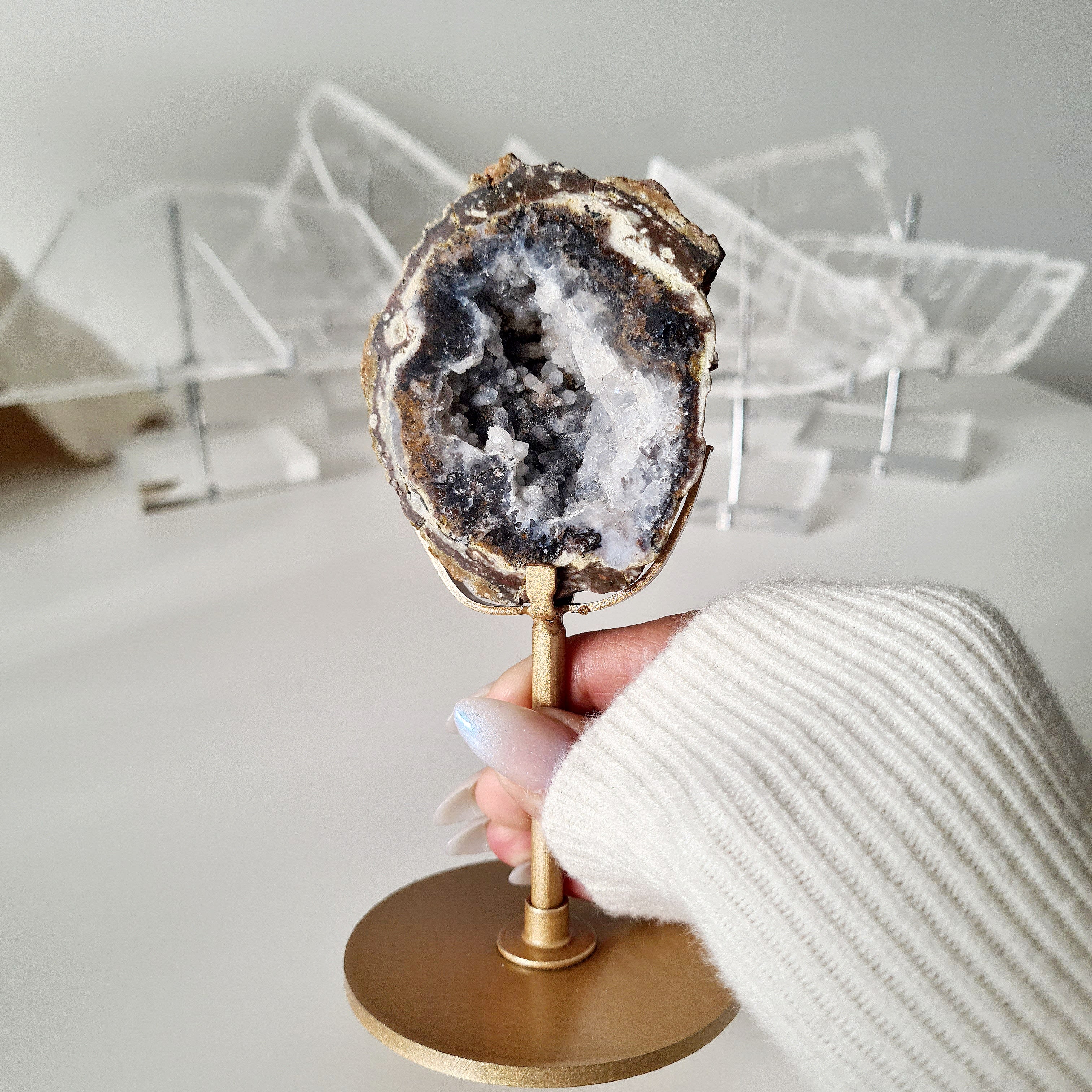 Natural Agate Geode On Stand | C
