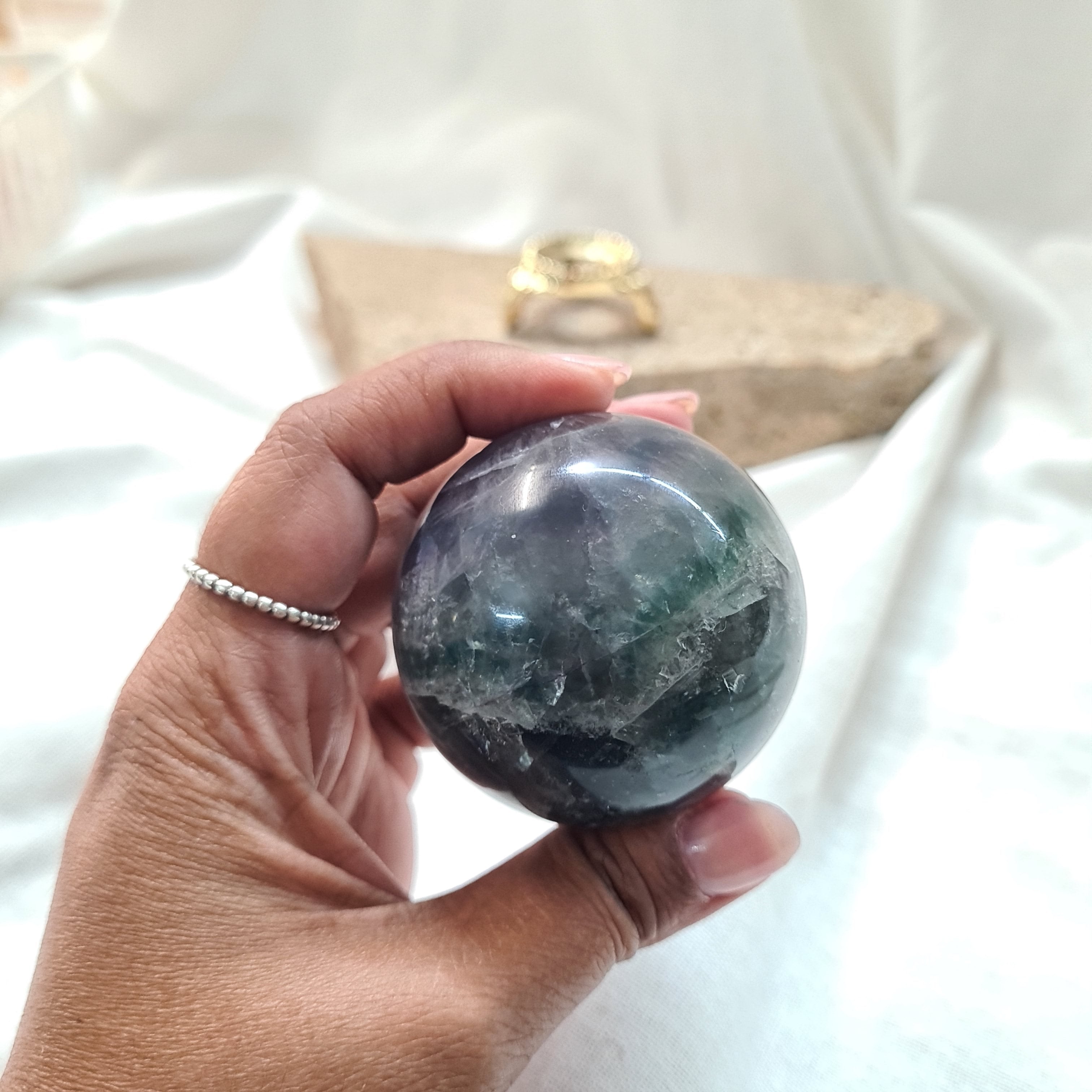 Rainbow Fluorite Sphere with brass stand | 232 g