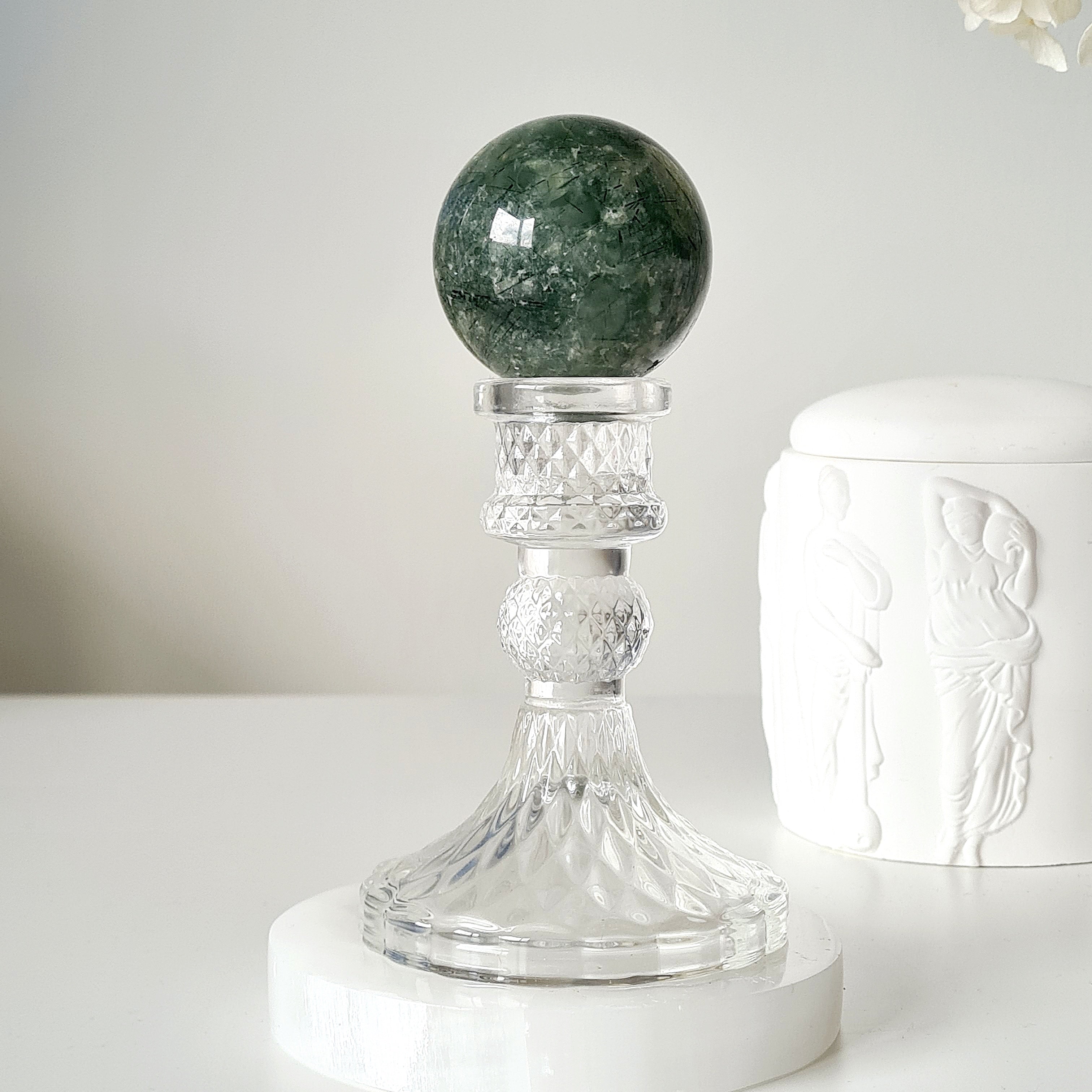 Prehnite with Epidote Crystal Sphere with Stand | C | 190 g