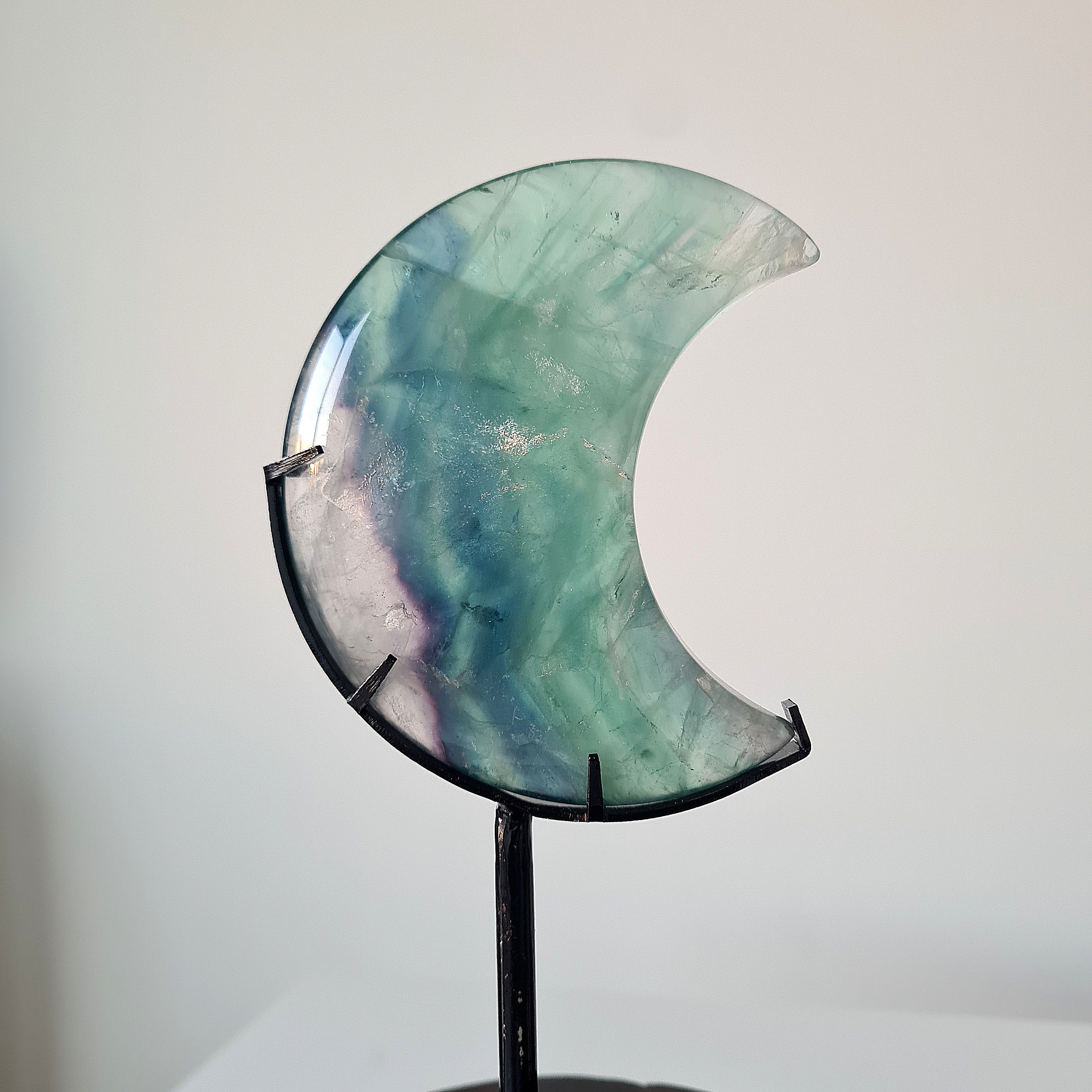 Milky Lane Fluorite Crescent Moon 🌙  Carving on Stand | D