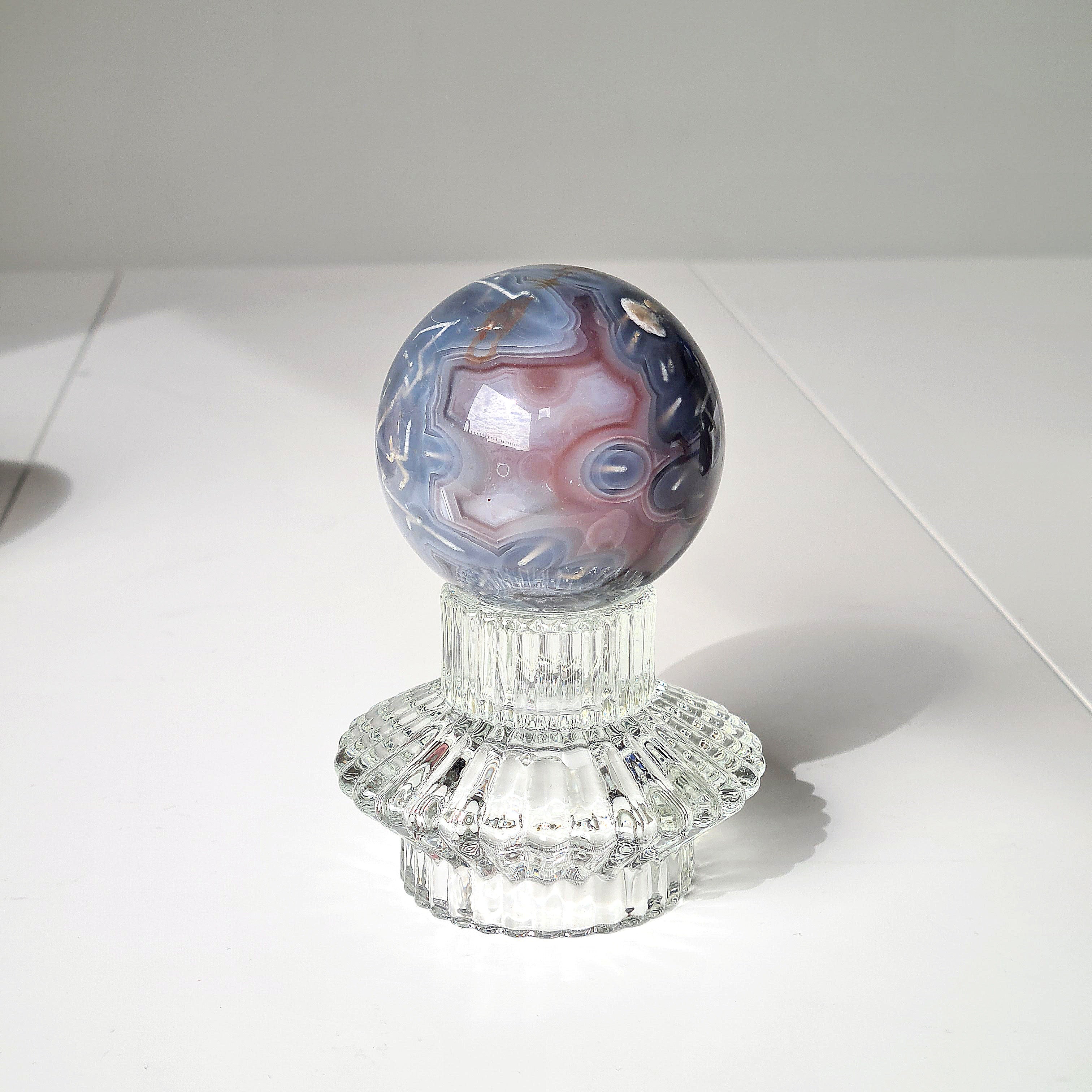Swazi Agate Sphere with glass stand | B | 318 g | Appx 6.1 cm