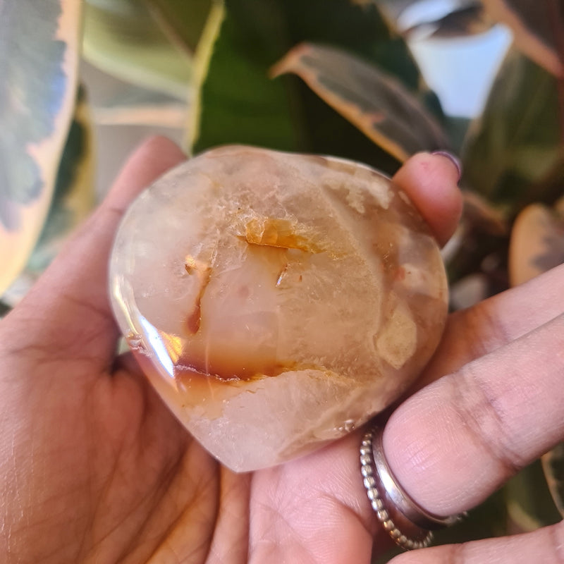 Flower Agate heart with stand ~ 10