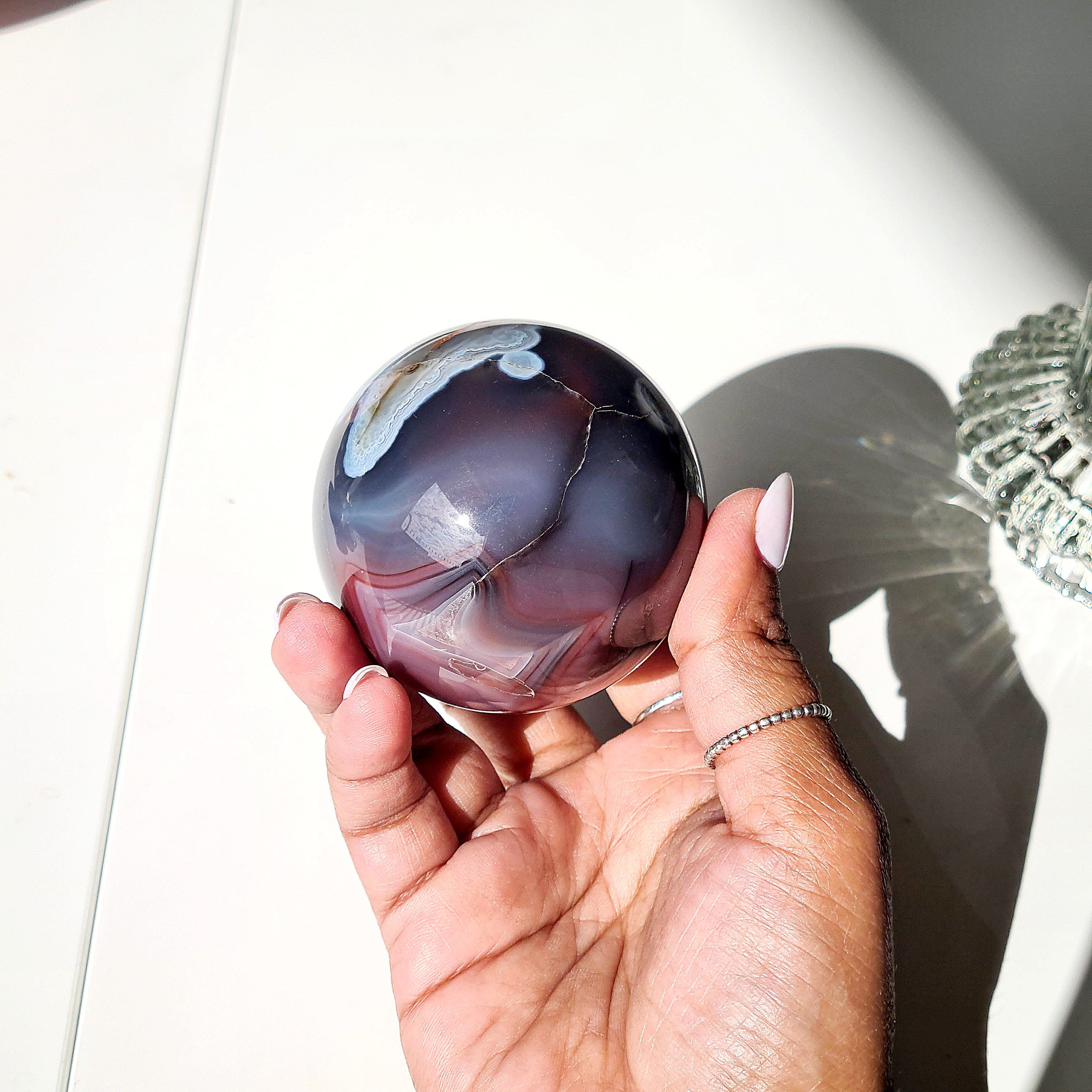 Swazi Agate Sphere with glass stand | C | 290 g | Appx 5.8 cm