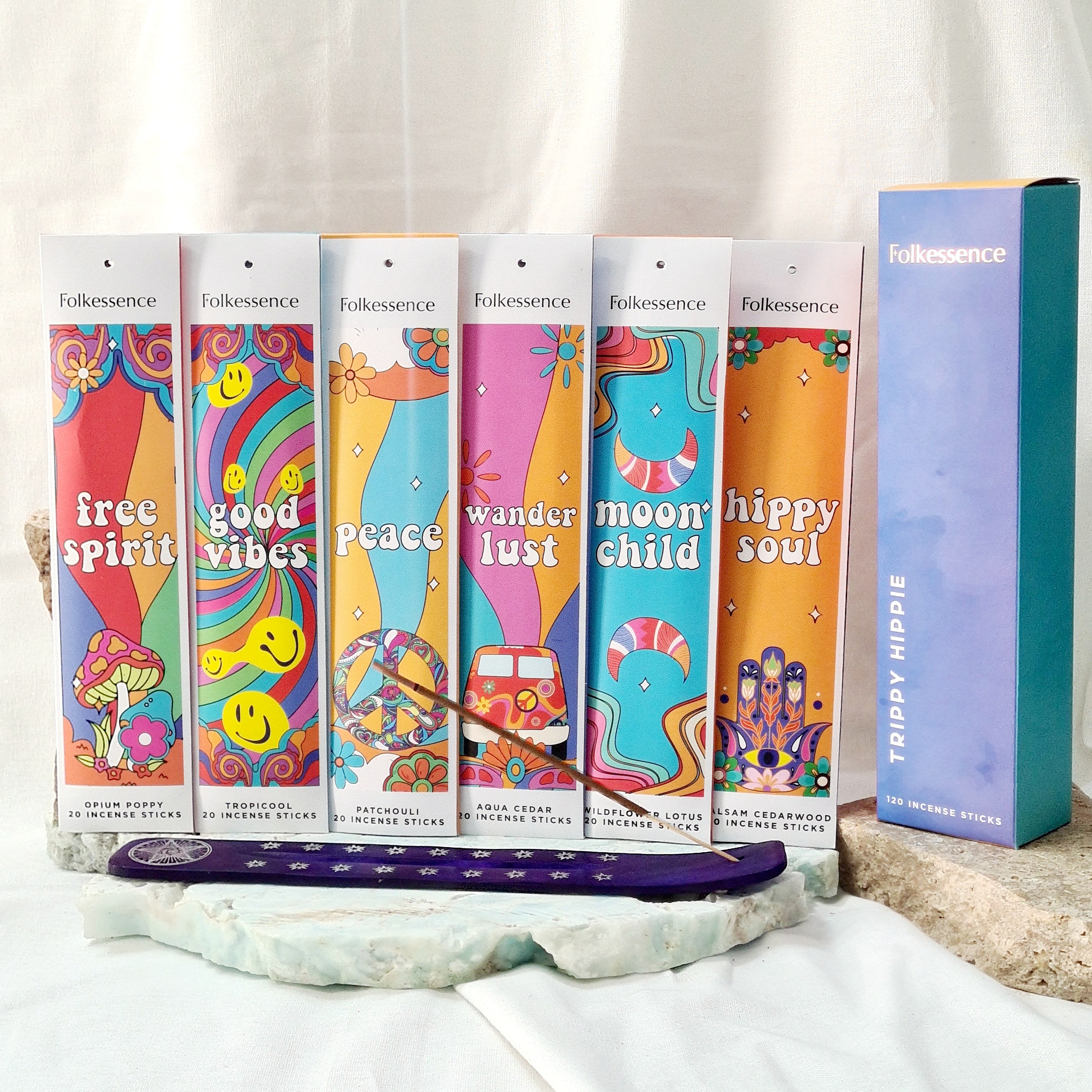 Trippy Hippie Incense Gift Pack  | 120 Sticks with Burner