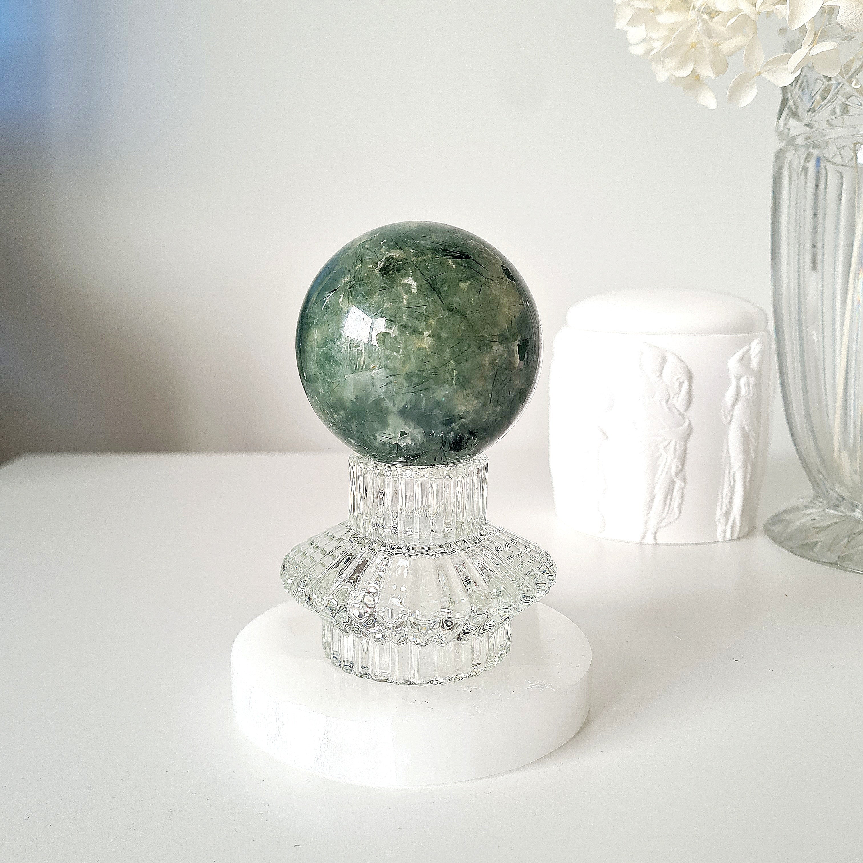Prehnite with Epidote Crystal Sphere with Stand | D |445 g