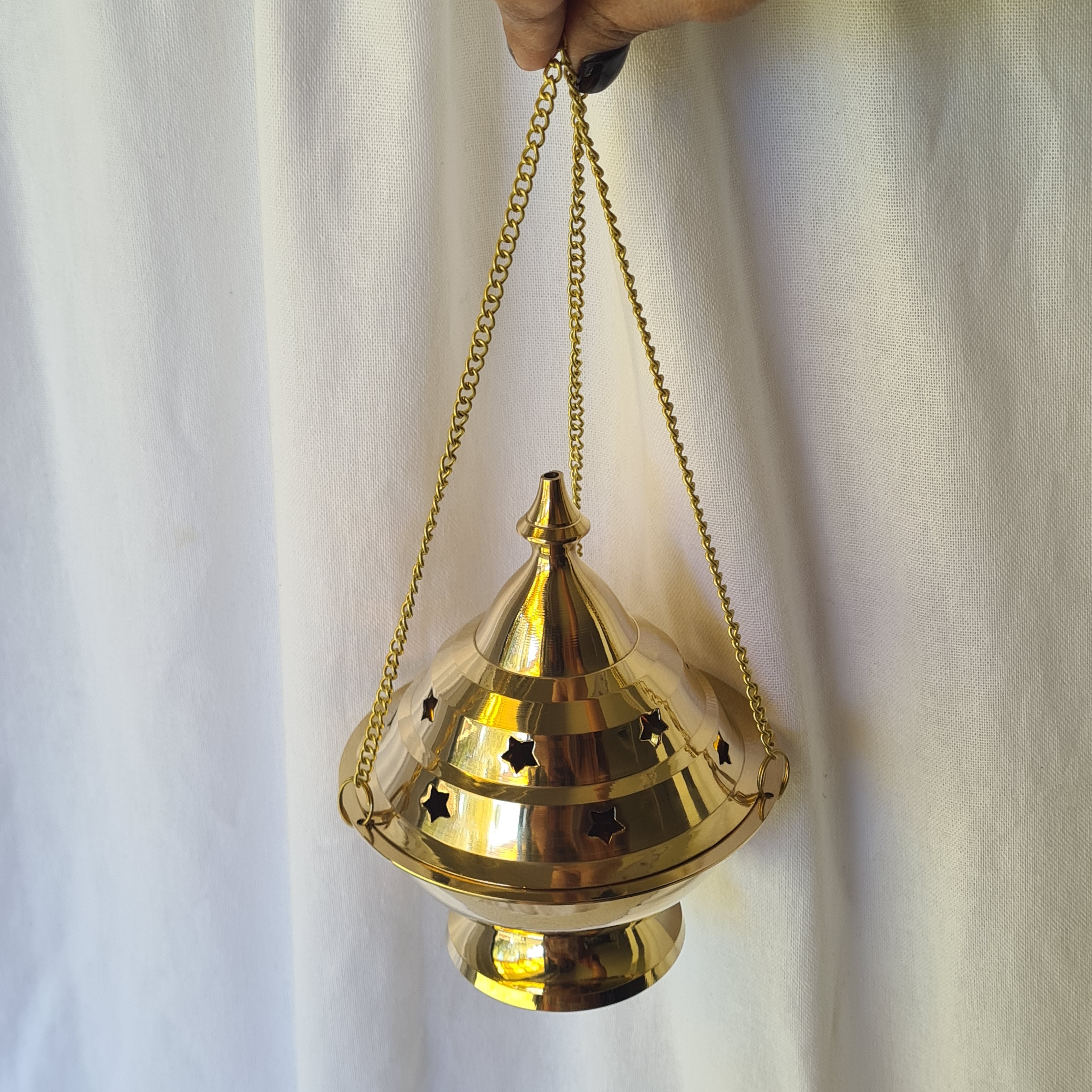 BRASS INCENSE BURNER - Hanging with lid | Large