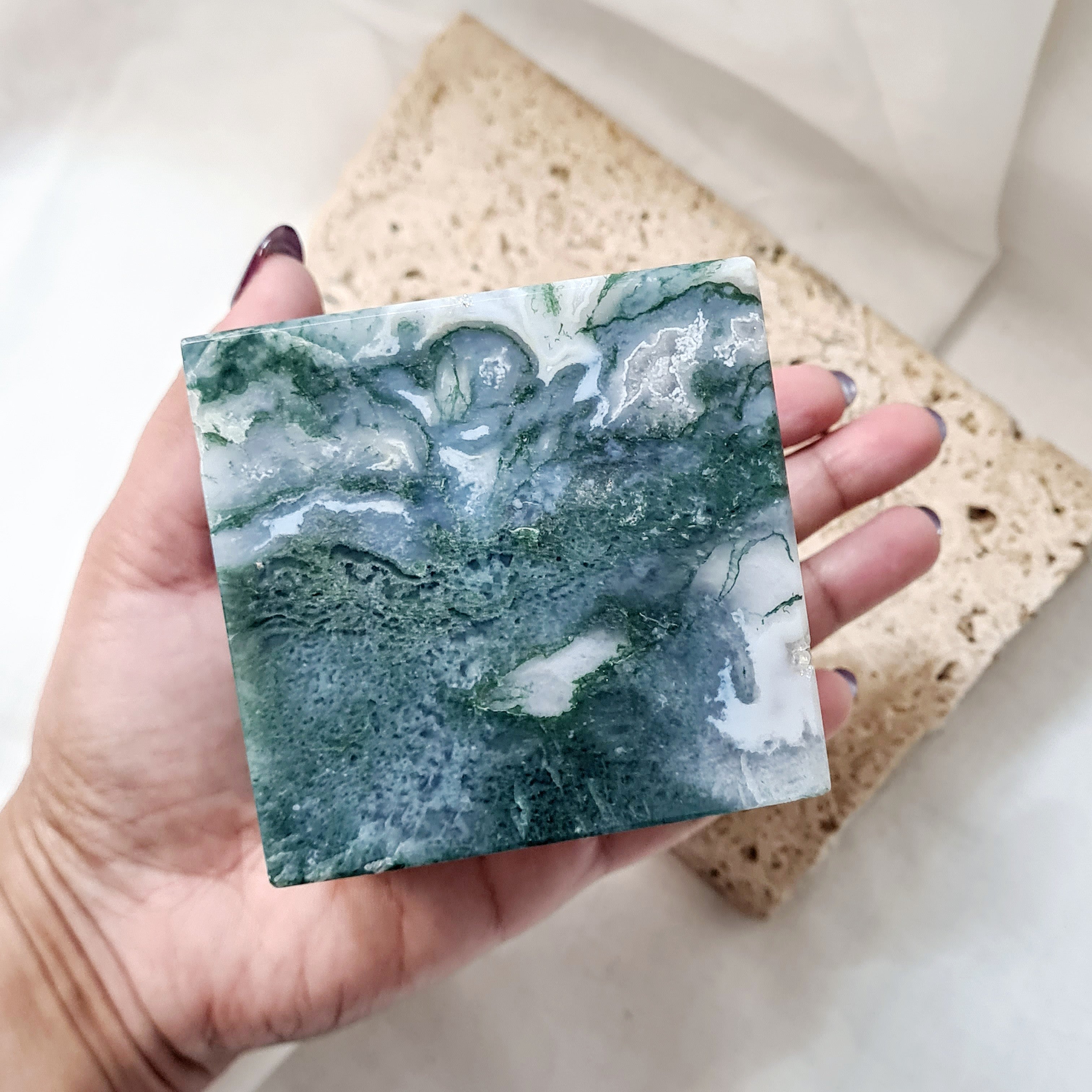 Moss Agate | Large cube