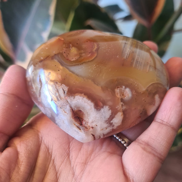 Flower Agate heart with stand ~ 18