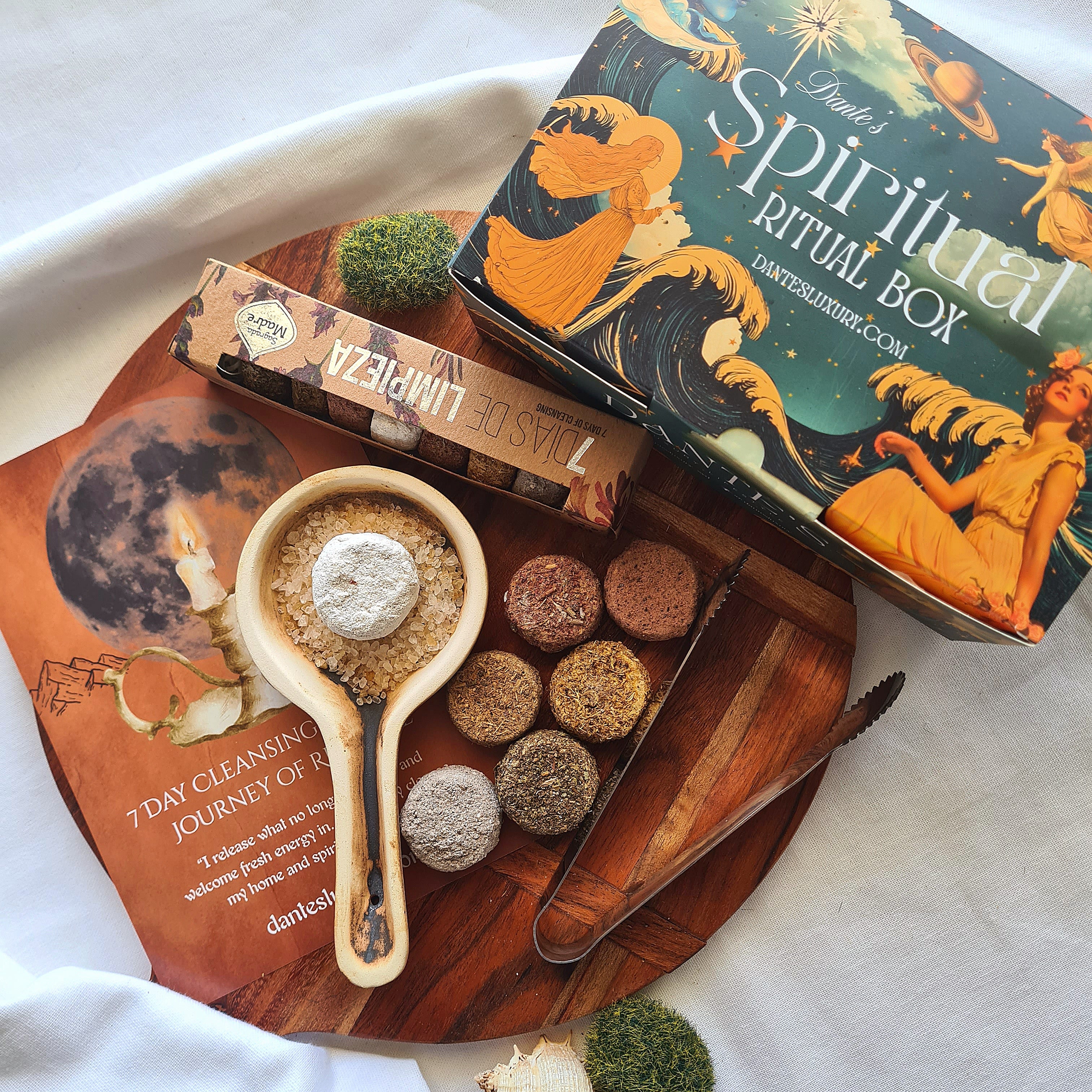 7 Days of Renewal Sacred Ritual Box | Handmade Burner, Metal Tong & 1 Set Of Cleansing Tablets