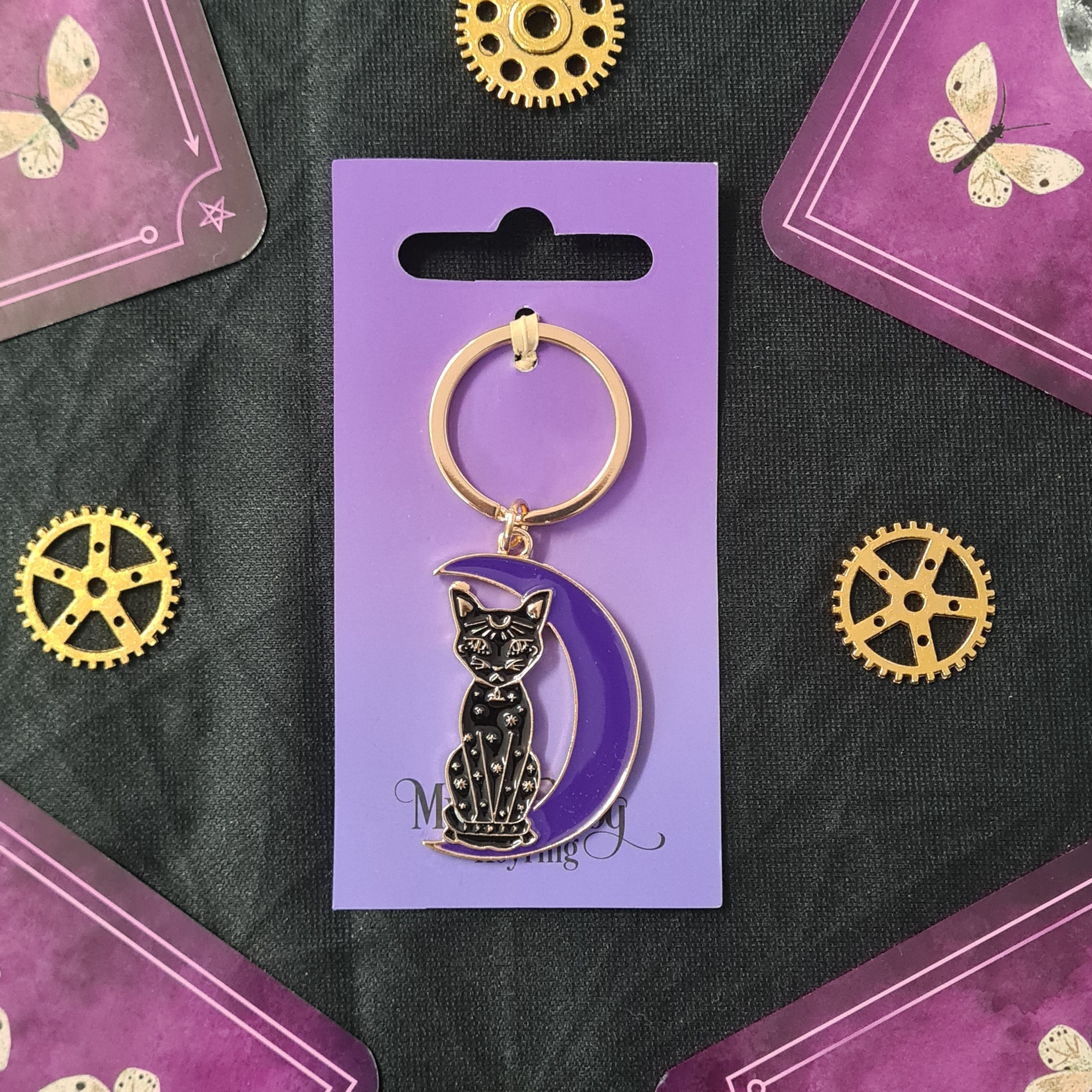 Mystic Mog | Black Cat Sitting on Moon | Key Ring