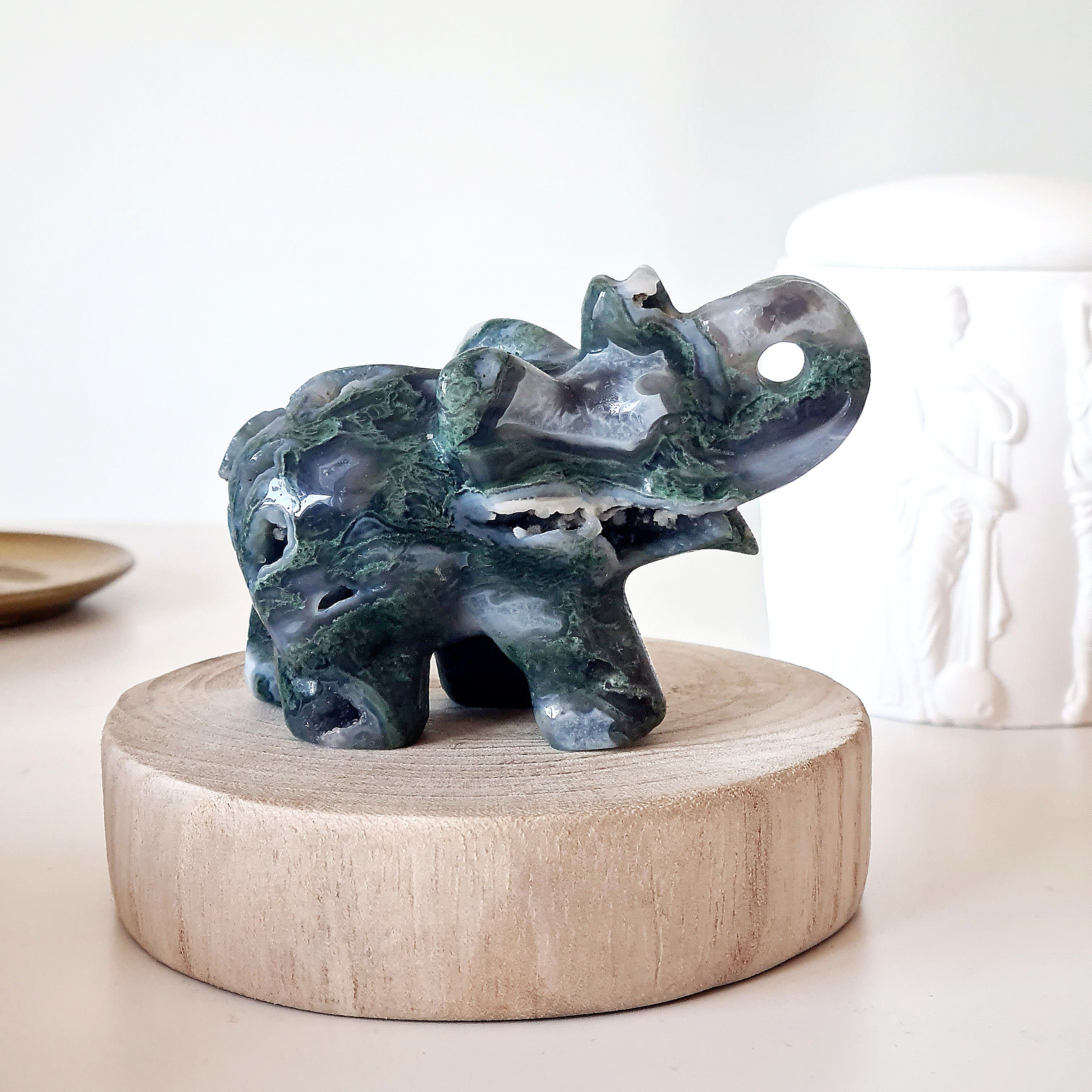 Moss Agate Elephant 🐘 | B | Appx 9.5 cm