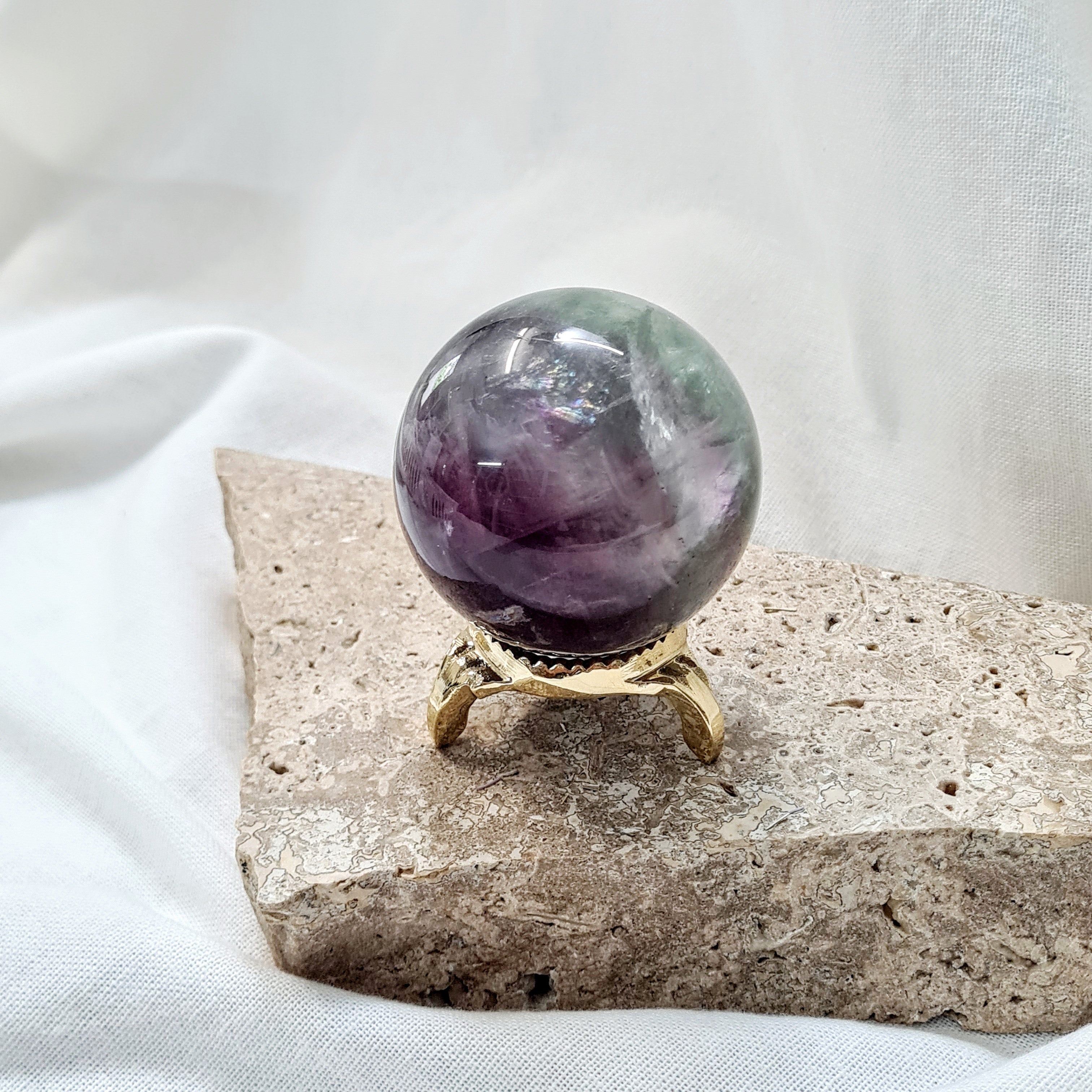 Green & Purple Fluorite Sphere with brass stand | 264 g