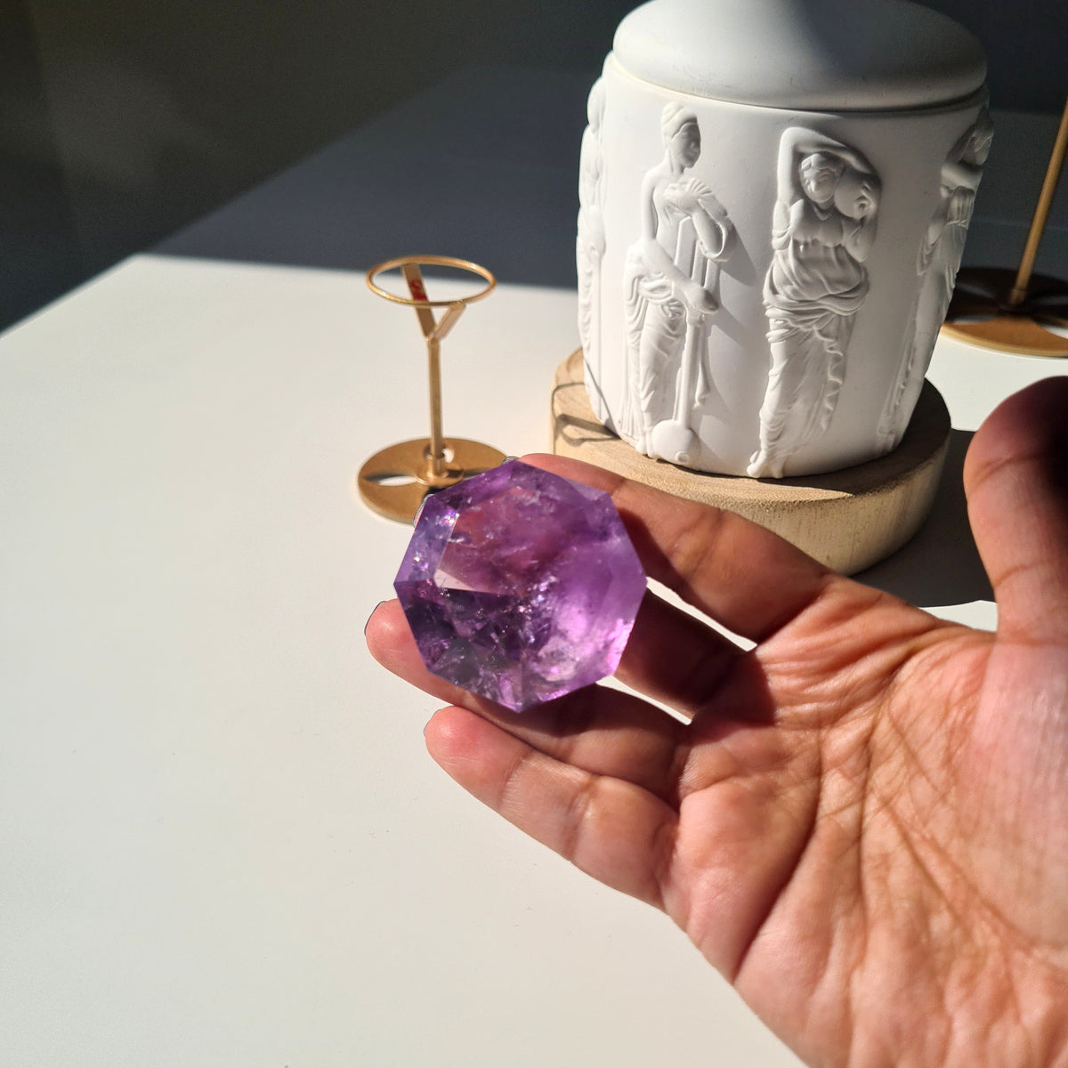 Amethyst Diamond Carving on Stand | 3.8 cm