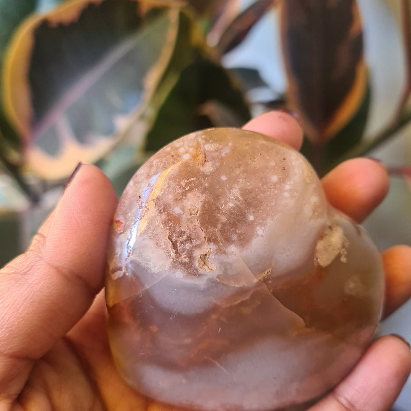 Flower Agate heart with stand ~ 12