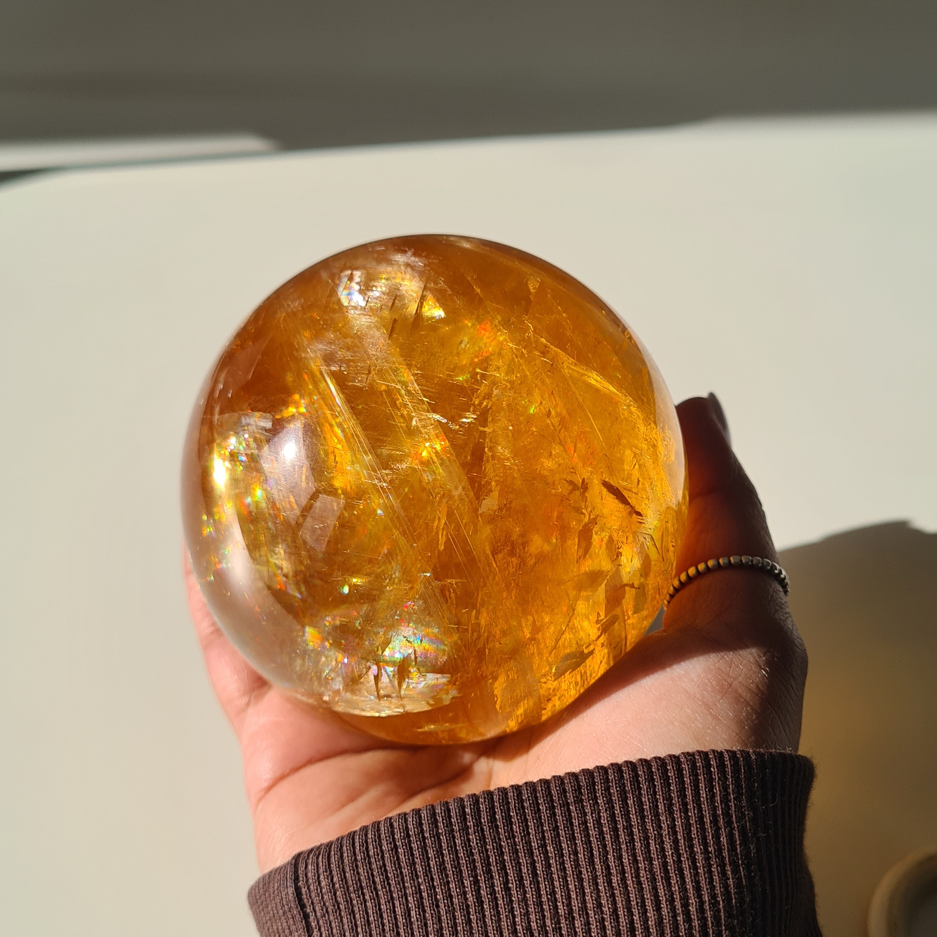 Ethereal Honey Calcite Sphere | B | 690 g | 7.7 cm