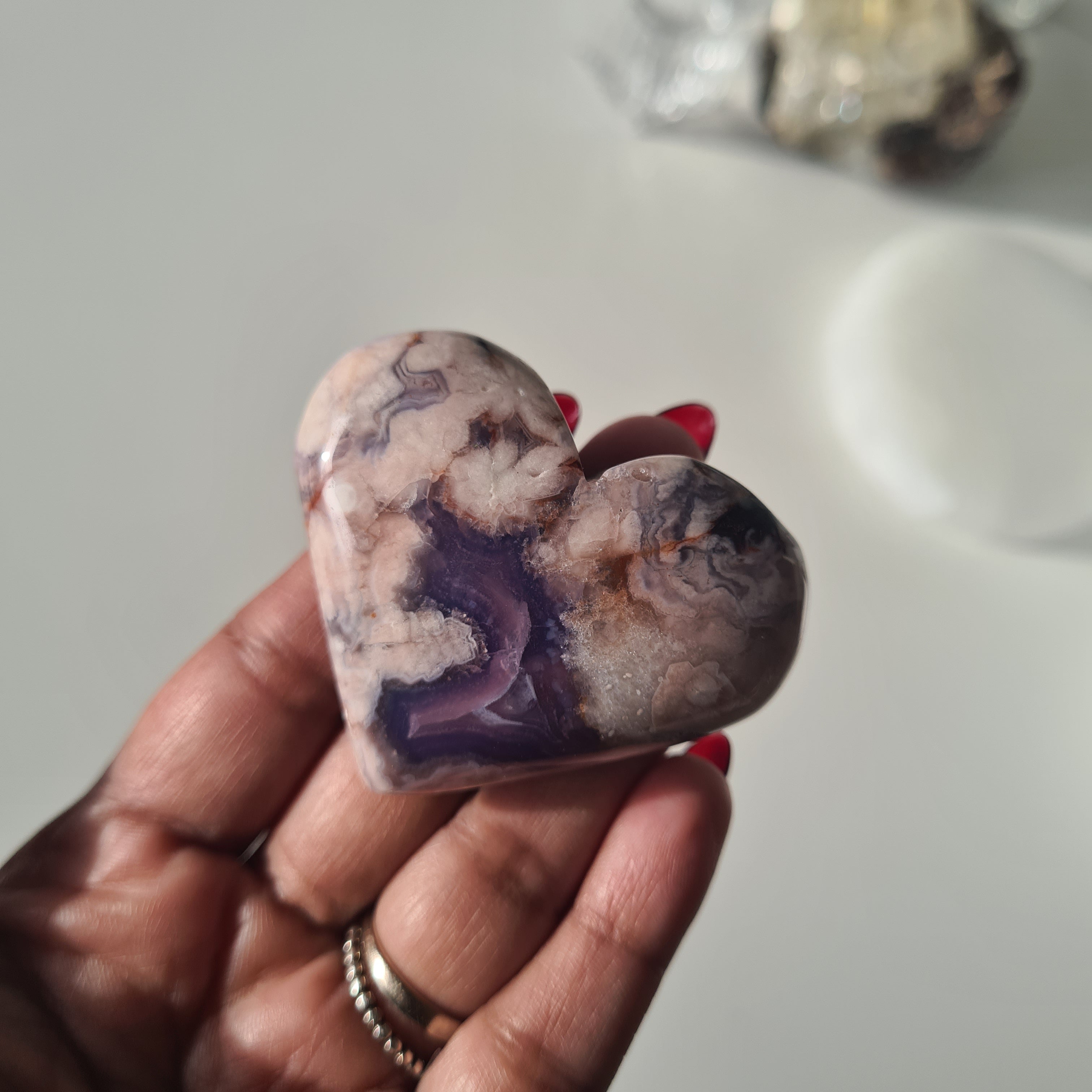 Blue Flower Agate Heart