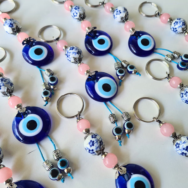 Evil Eye ~ Key Chain Pink & Blue bead