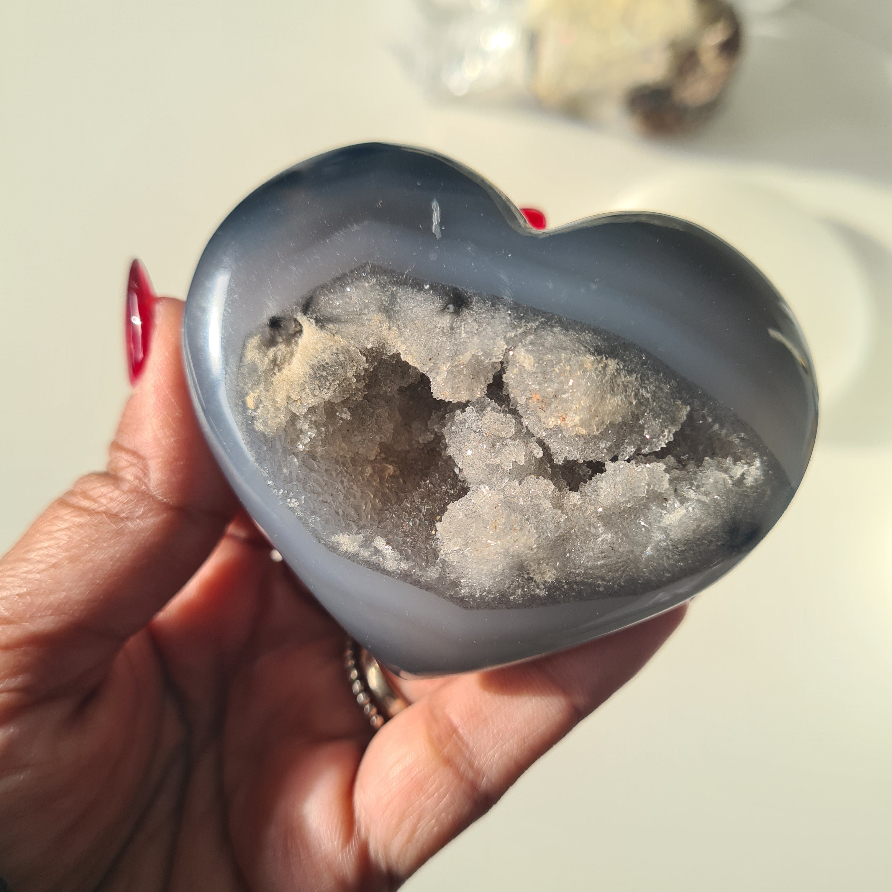 Grey Druzy Agate Heart