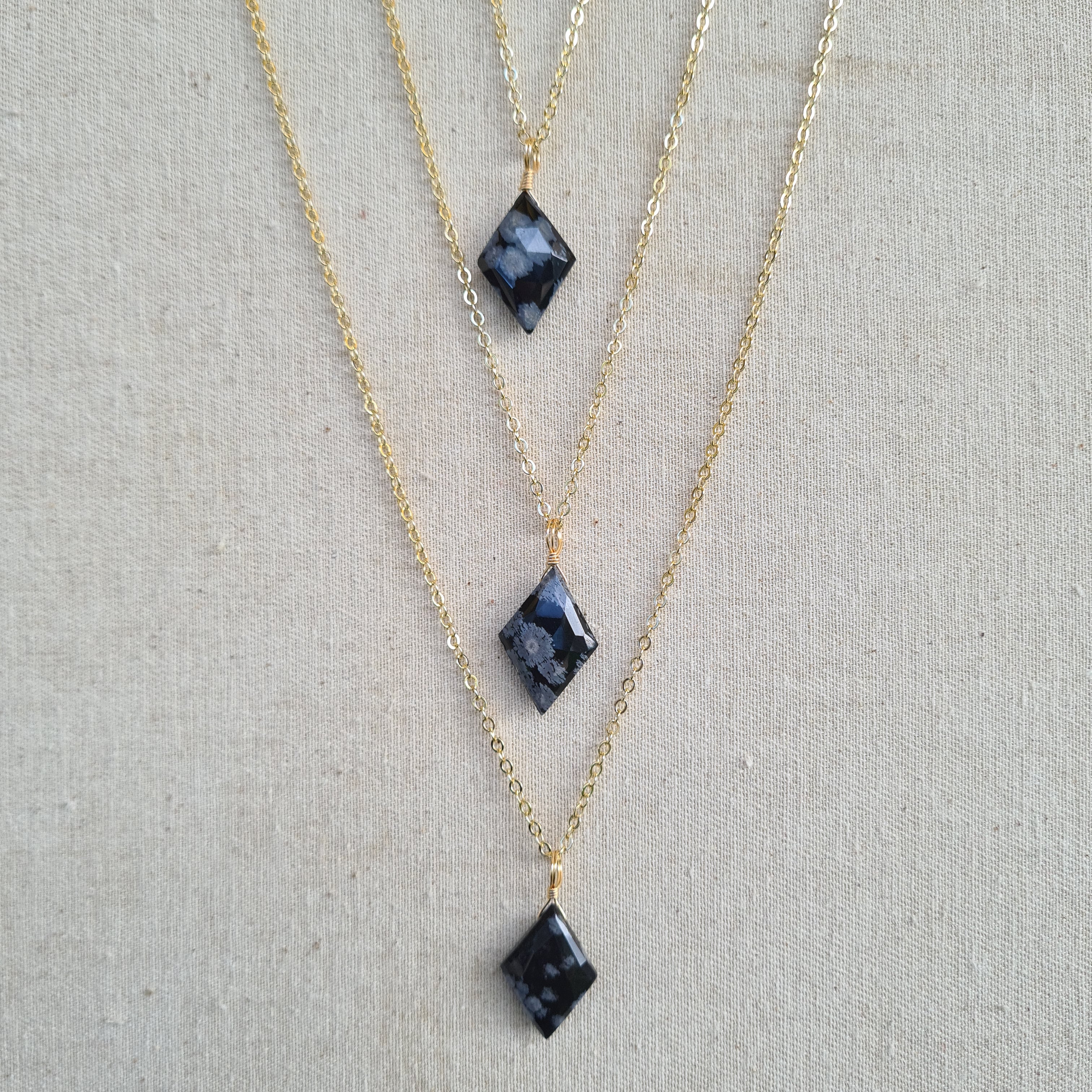 Snowflake Obsidian Necklace ~ Protection (Gold)