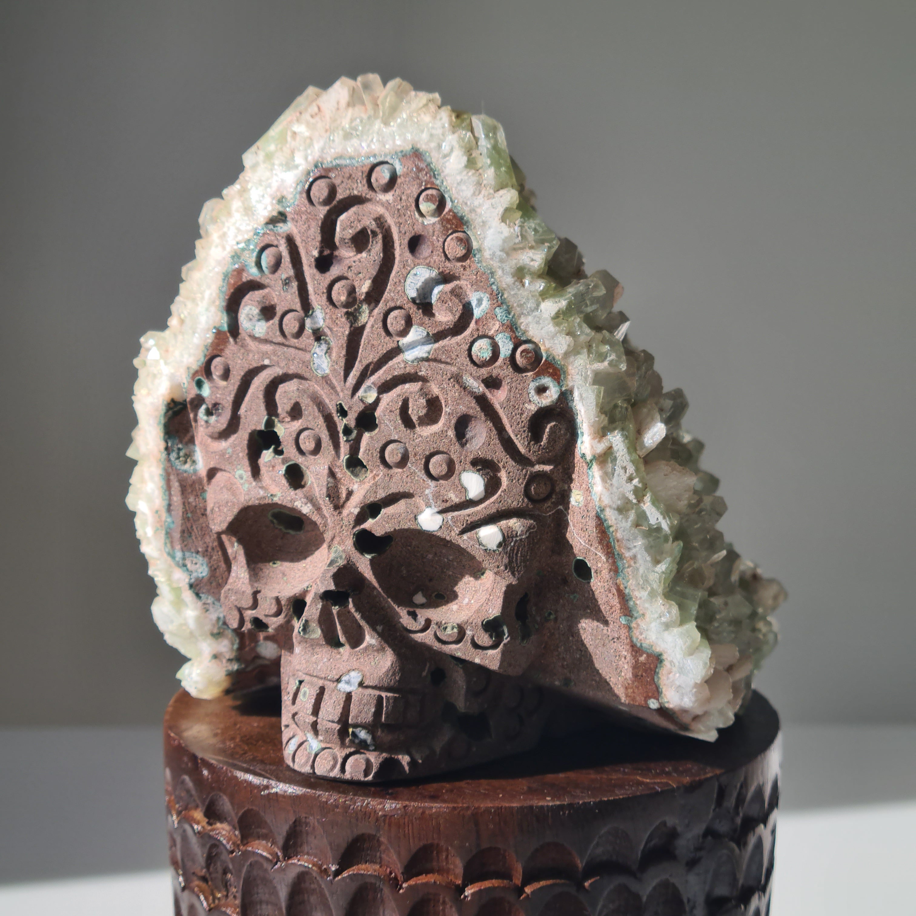 Captain Grimwell | Green Apophyllite Specimen Crusted Skull 💀