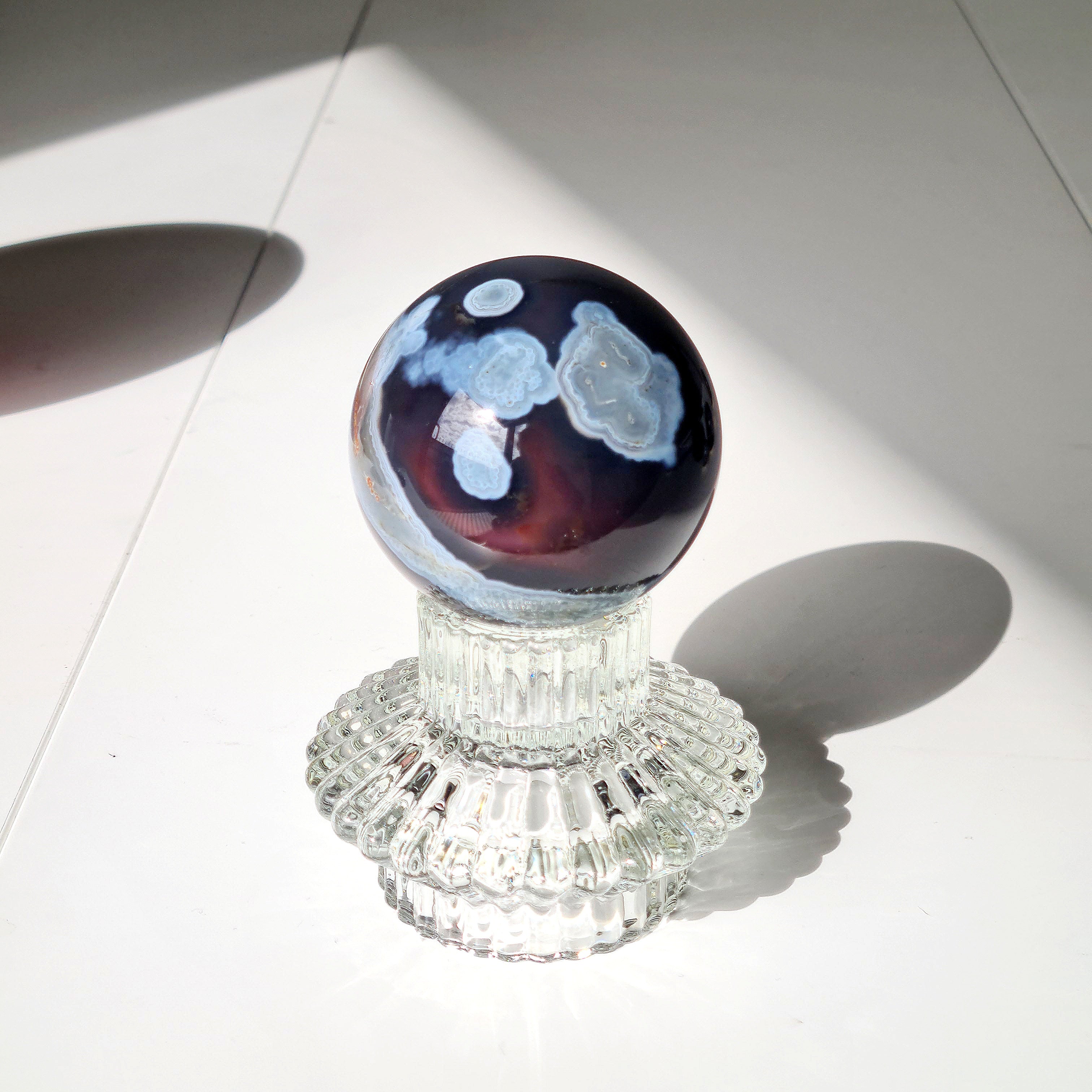 Swazi Agate Sphere with glass stand | C | 290 g | Appx 5.8 cm