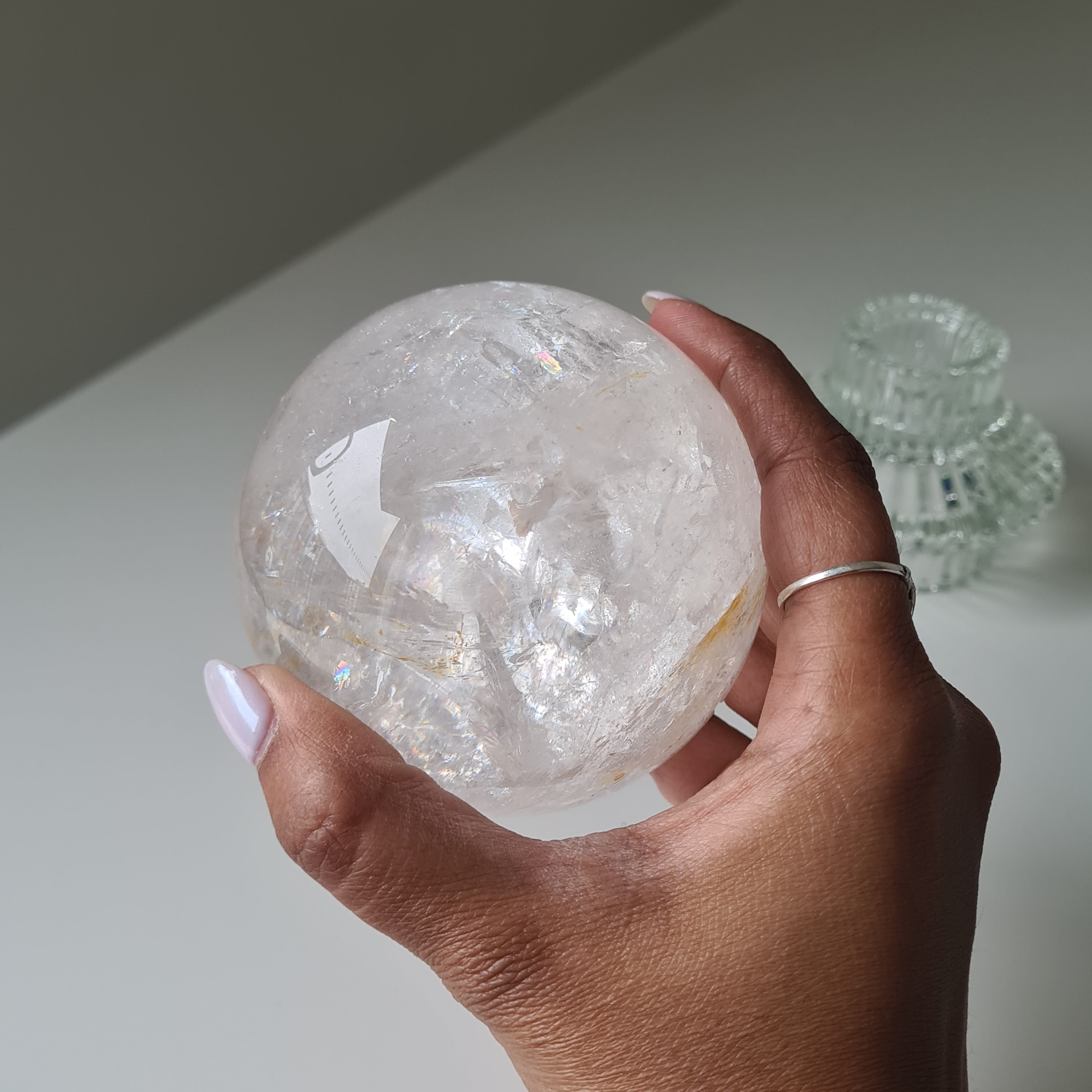 Clear Quartz Sphere With Stand | 7.4 Cm Sphere