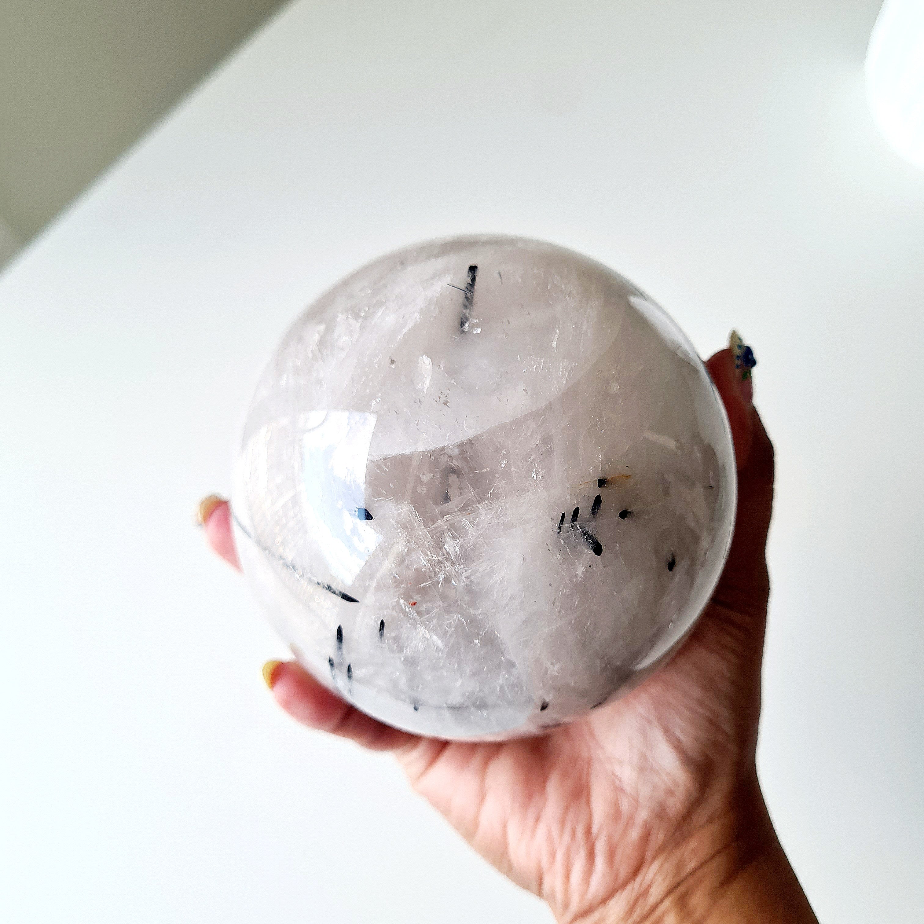 Tourmalinated Quartz | 1.4 kg with metal stand | 9.8 Cm