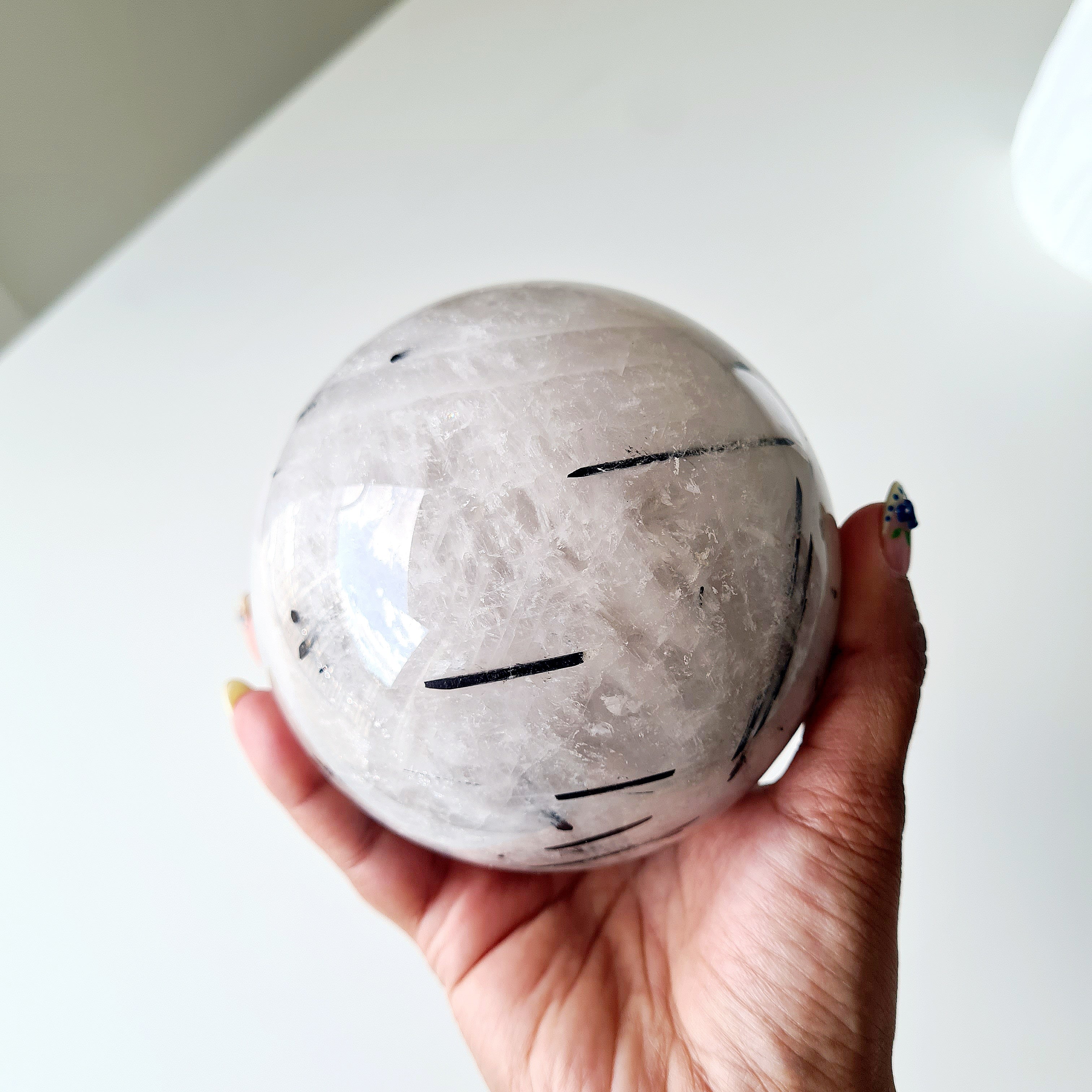 Tourmalinated Quartz | 1.4 kg with metal stand | 9.8 Cm