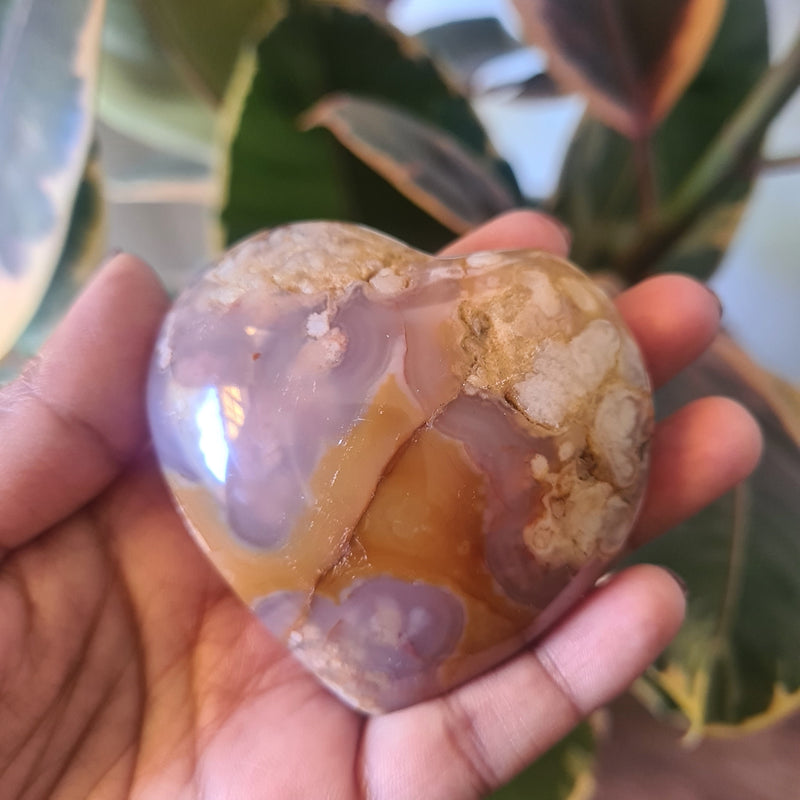 Flower Agate heart with stand ~ 13