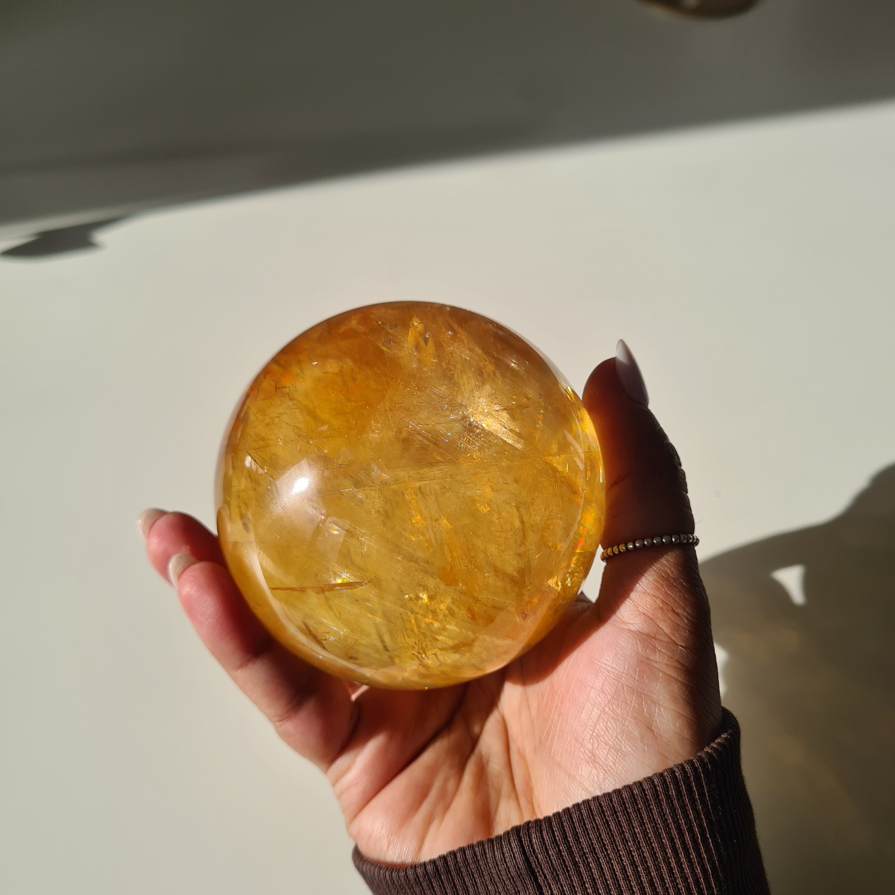 Ethereal Honey Calcite Sphere | A | 690 g | 7.8 cm