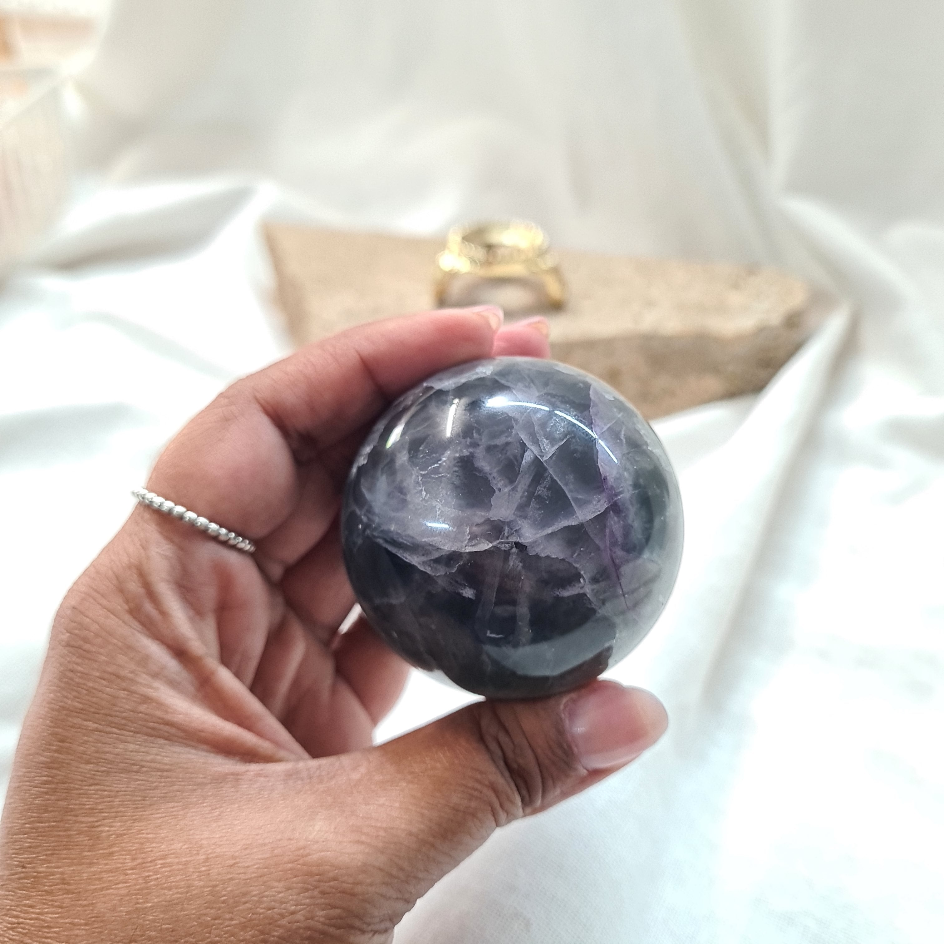 Rainbow Fluorite Sphere with brass stand | 232 g