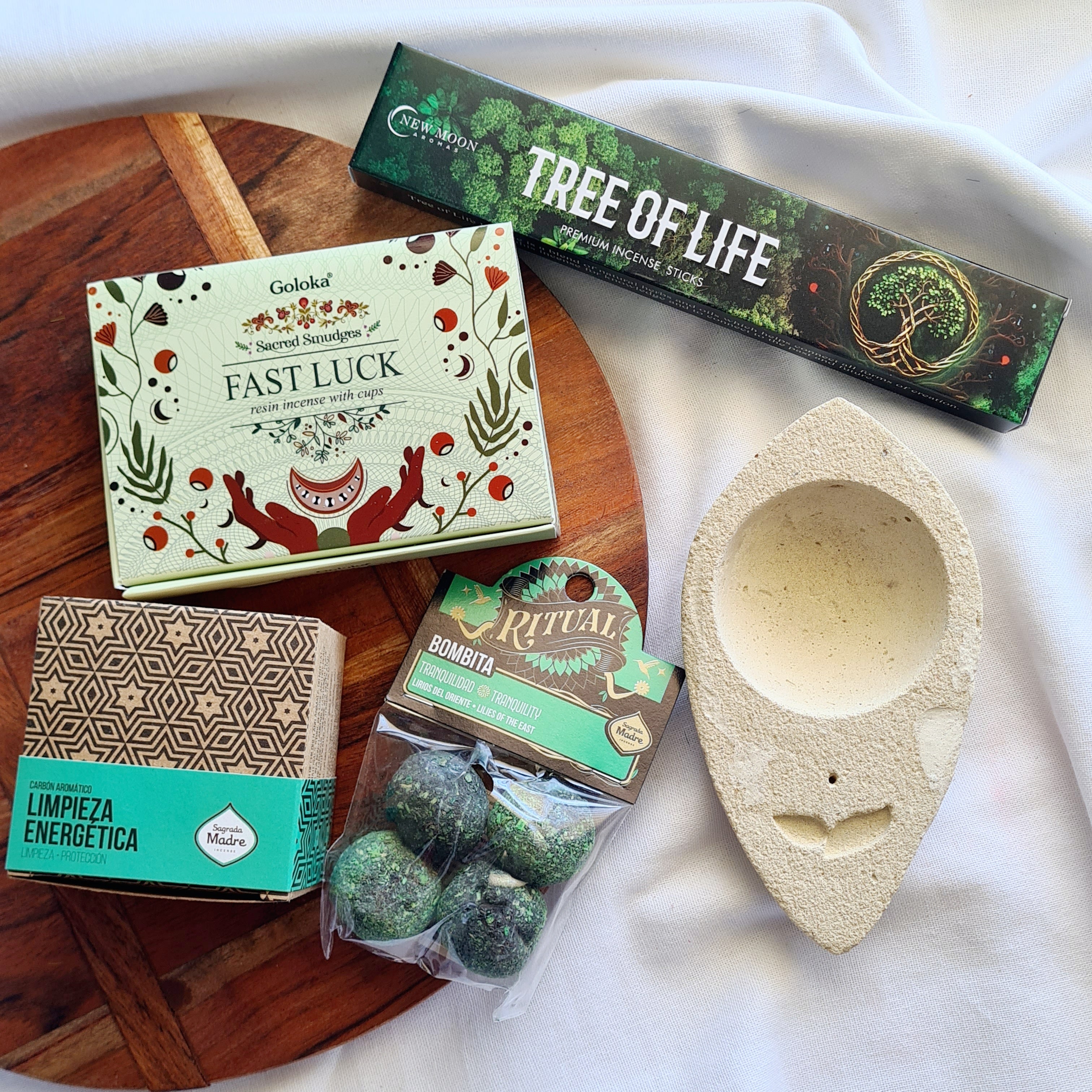 Ritual Kit – Tranquility Bombitas, Burner, Energetic Cleanse Bombas, Tree Of Life Incense & Fast Luck Smudge Cups