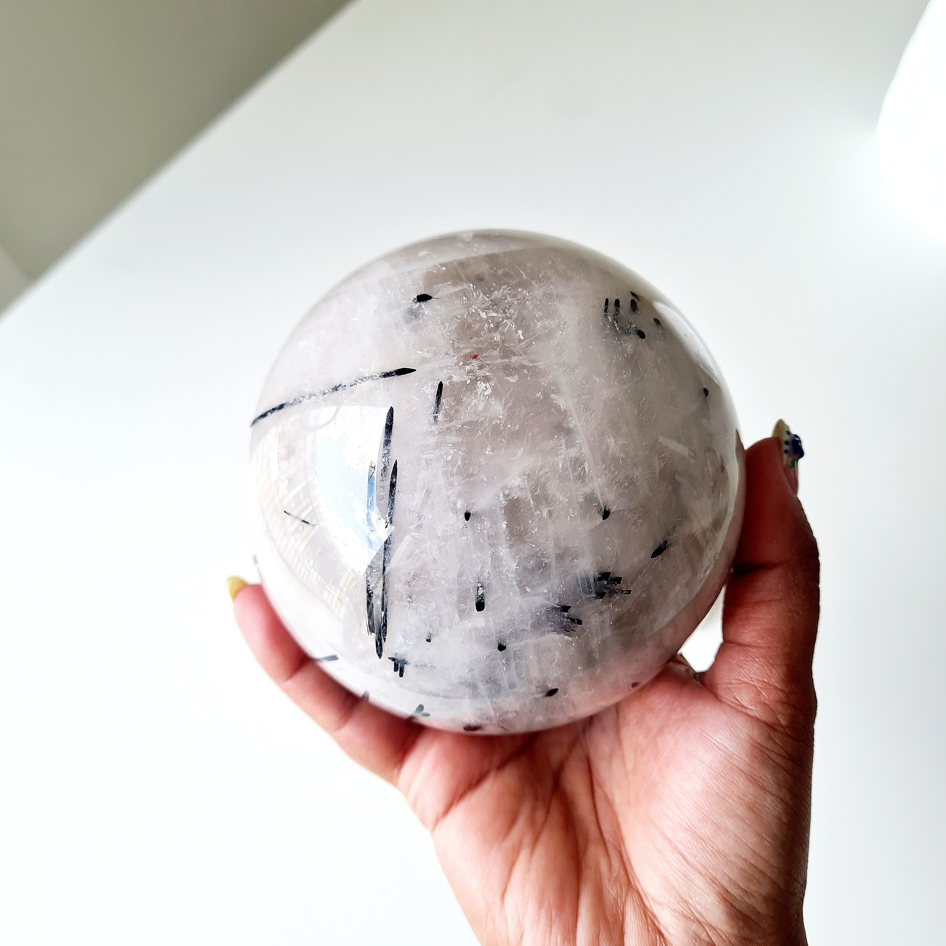 Tourmalinated Quartz | 1.4 kg with metal stand | 9.8 Cm