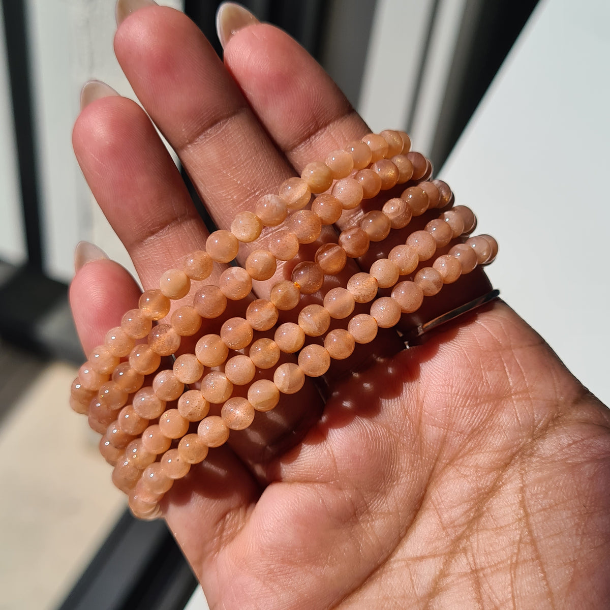 Peach Moonstone crystal beaded bracelet | 1 piece
