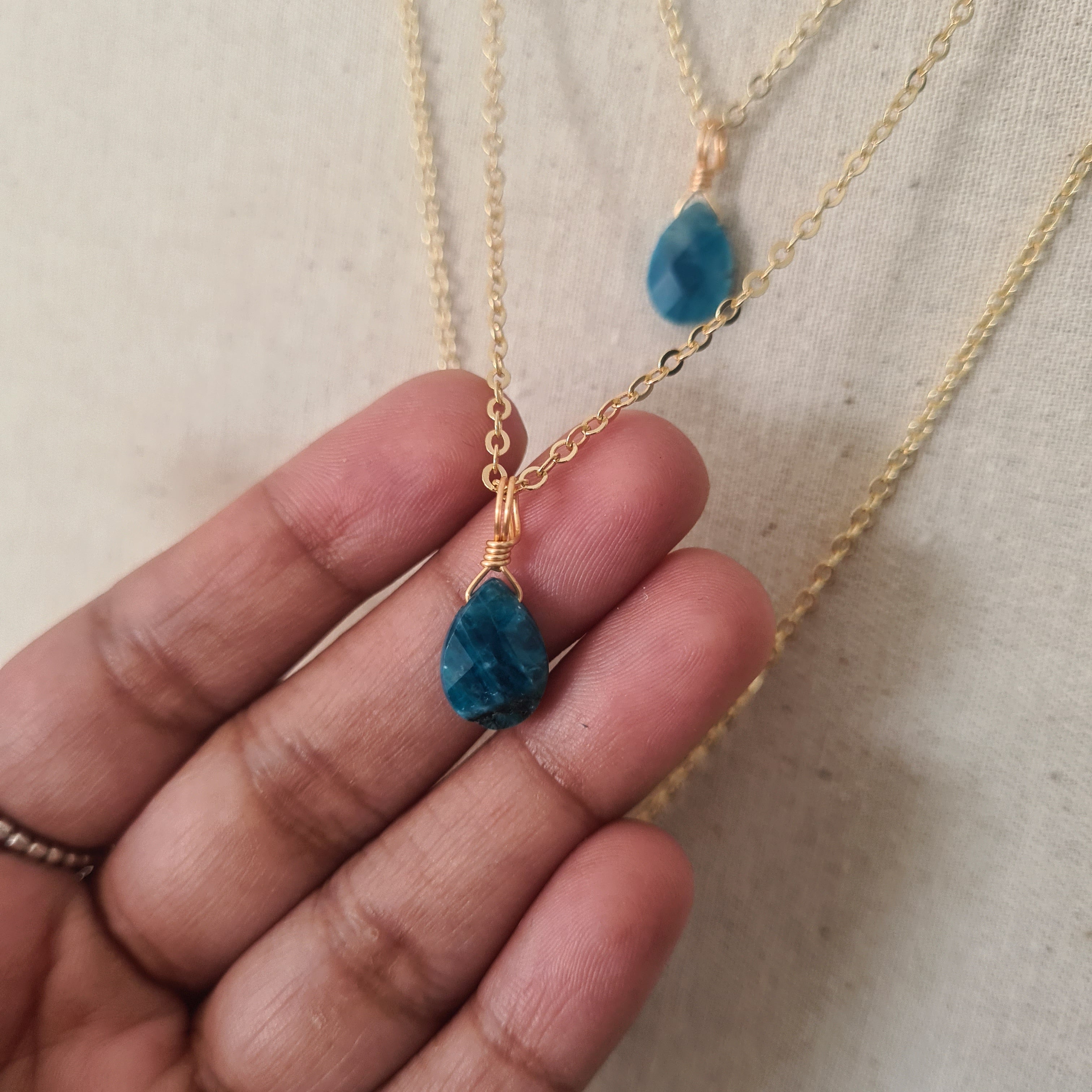 'Blue Apatite' Necklace ~ Peaceful Energy (Gold)