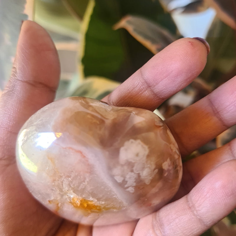 Flower Agate heart with stand ~ 10