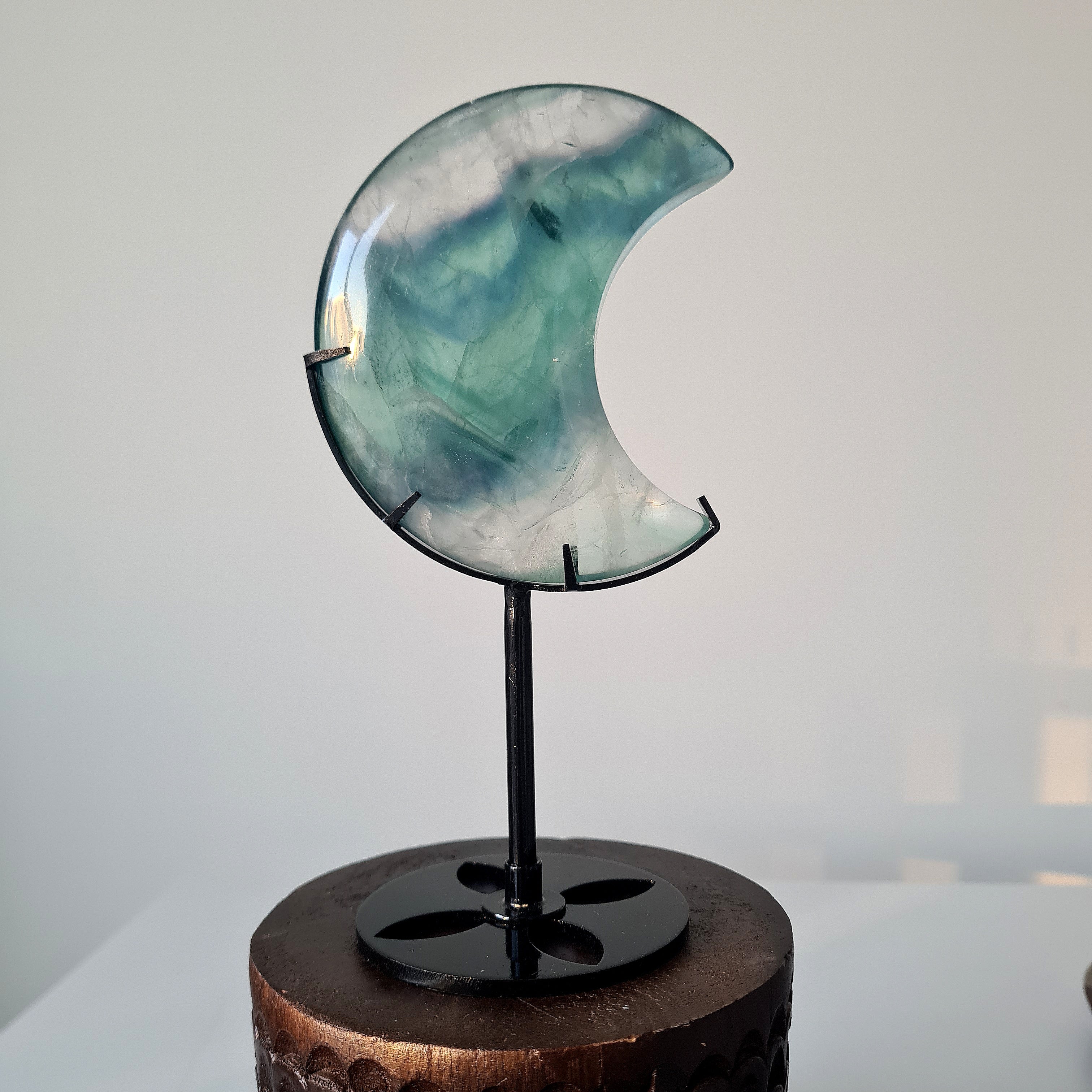 Milky Lane Fluorite Crescent Moon 🌙  Carving on Stand | A