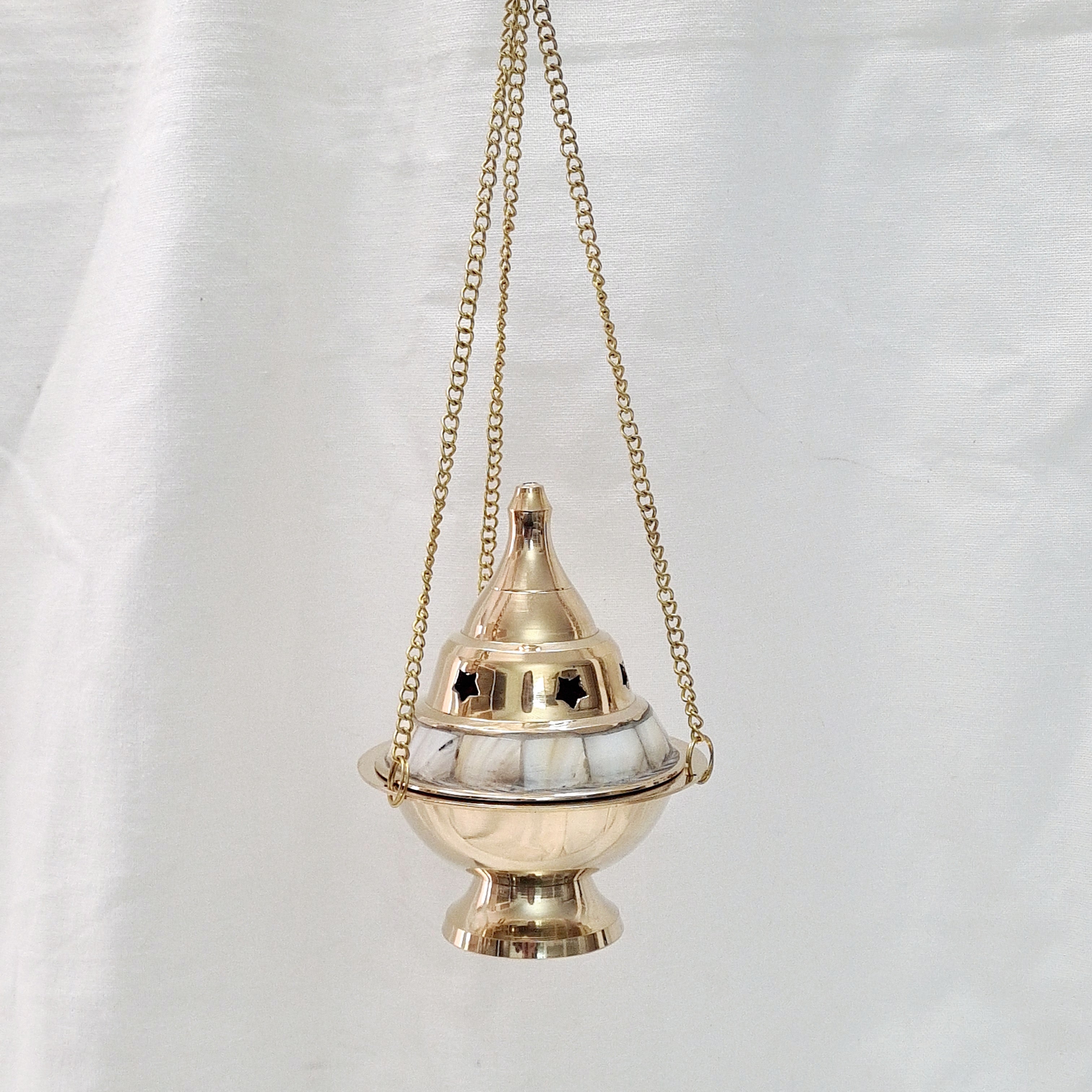 BRASS INCENSE BURNER - Hanging with Mother of Pearl