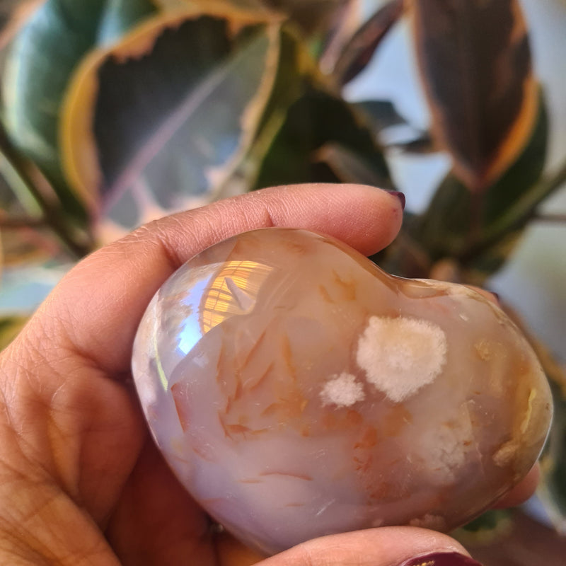 Flower Agate heart with stand ~ 15