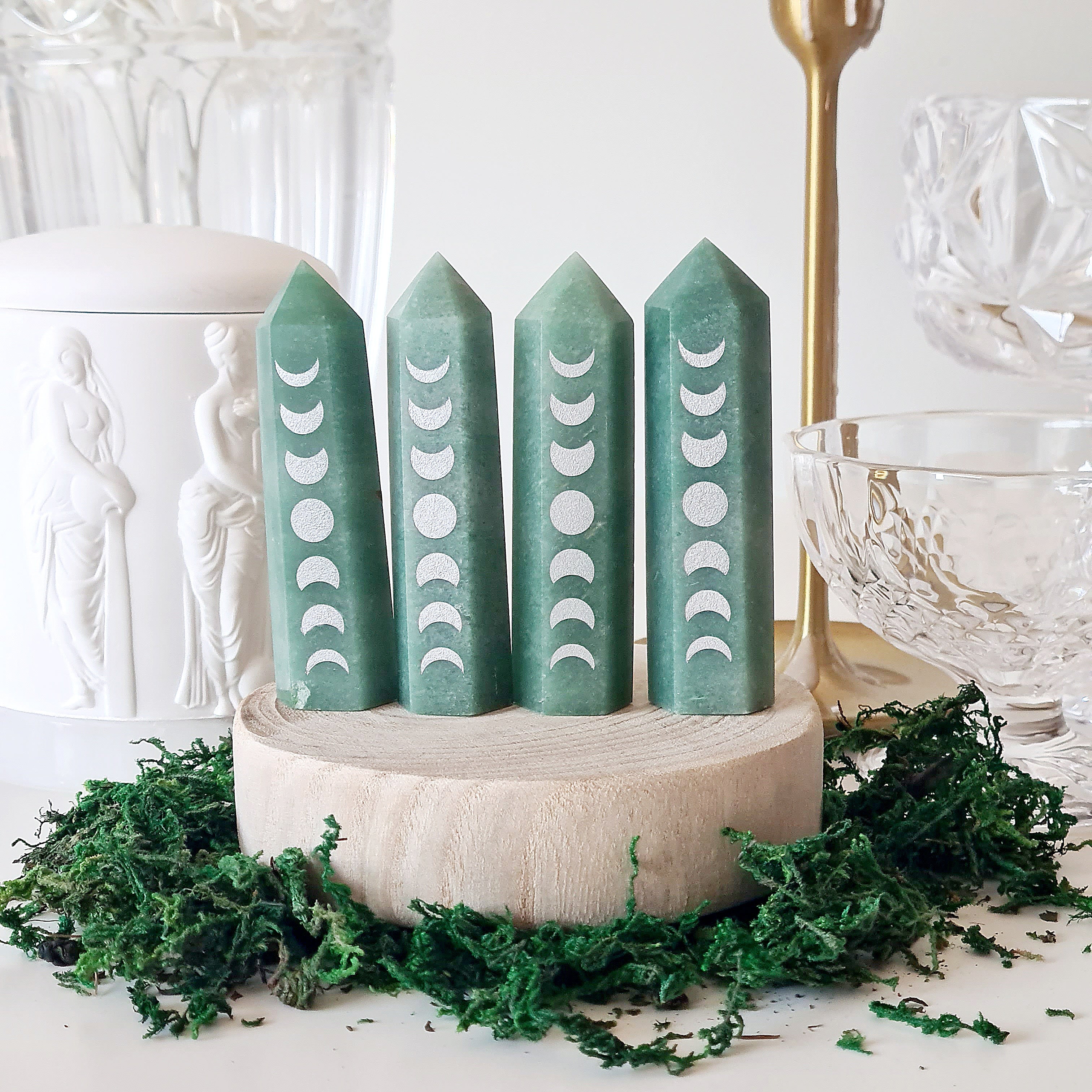 Green Aventurine Moon Phase Crystal Point | 1 Piece