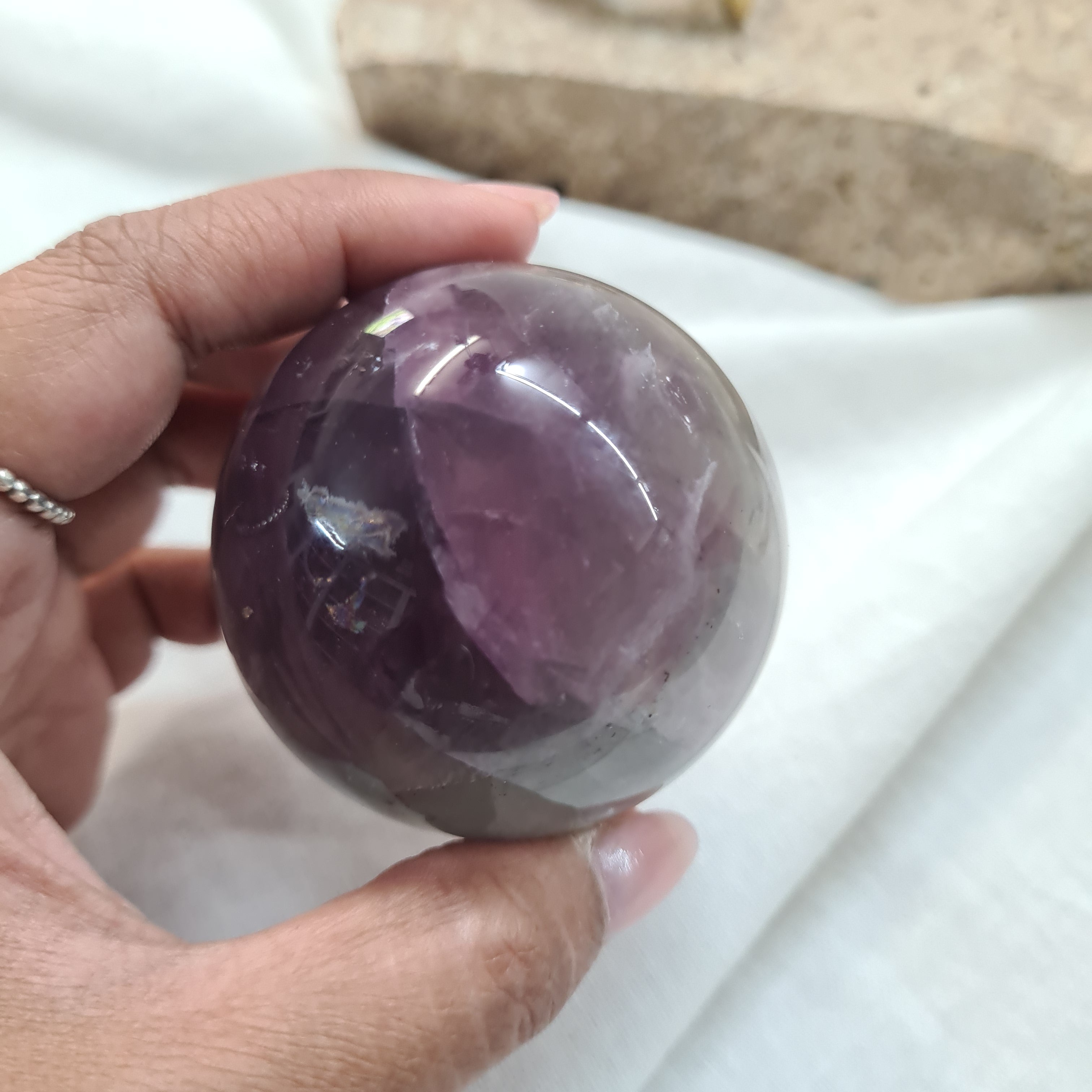 Green & Purple Fluorite Sphere with brass stand | 264 g