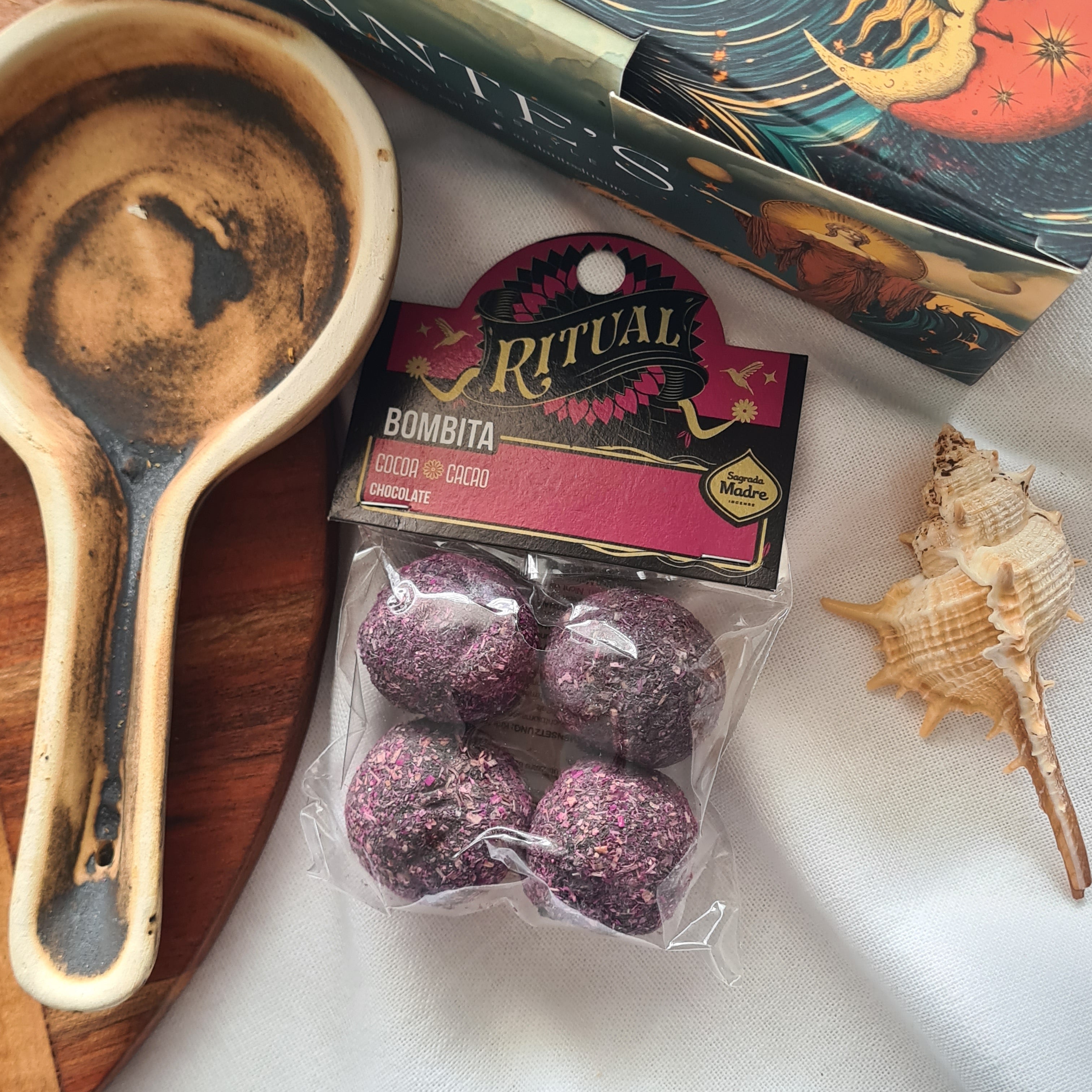 Sacred Ritual Kit | Artisan Burner, Pure Palo Santo Incense, Cacao Ceremony Bombitas & Sacred Rose Triangle