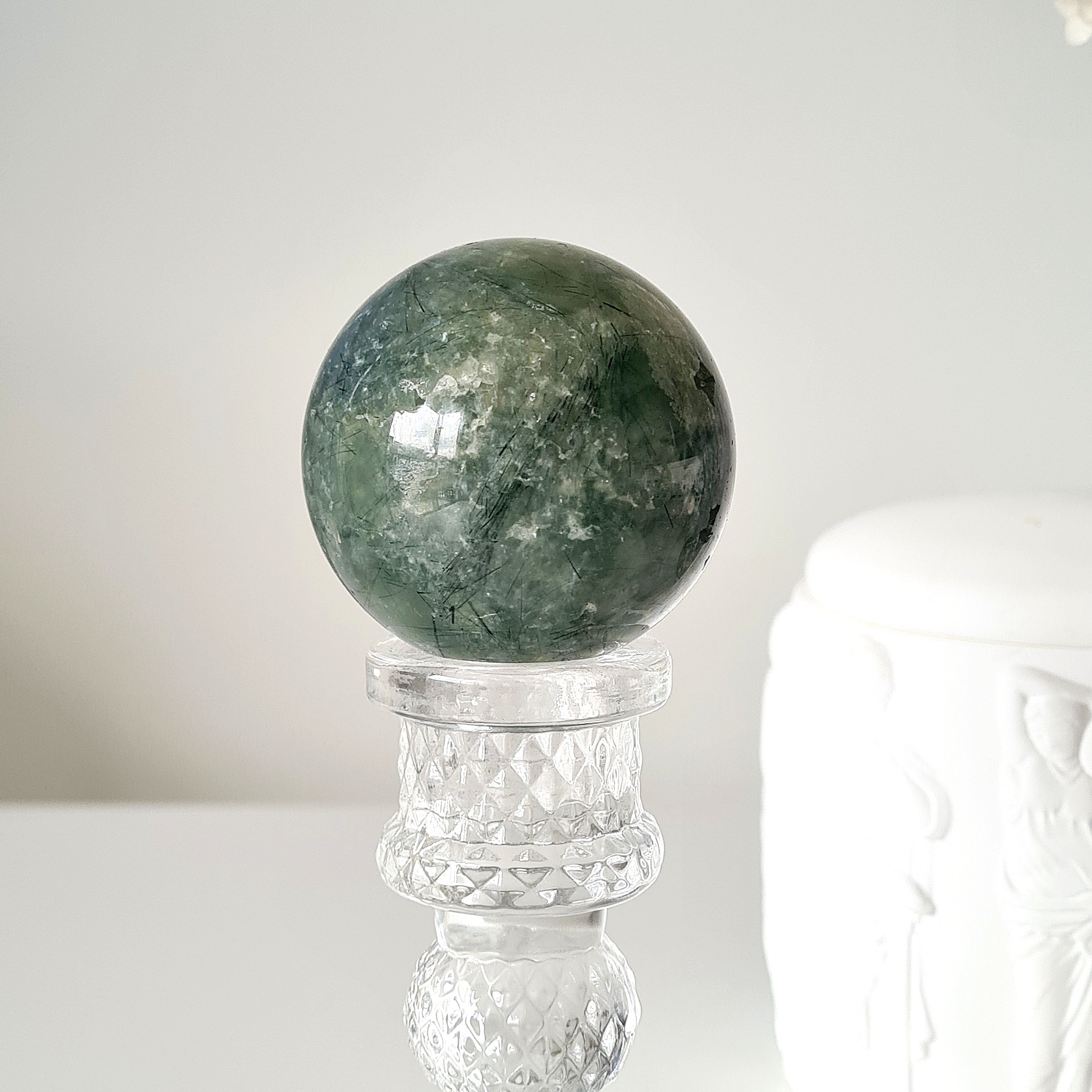 Prehnite with Epidote Crystal Sphere with Stand | C | 190 g