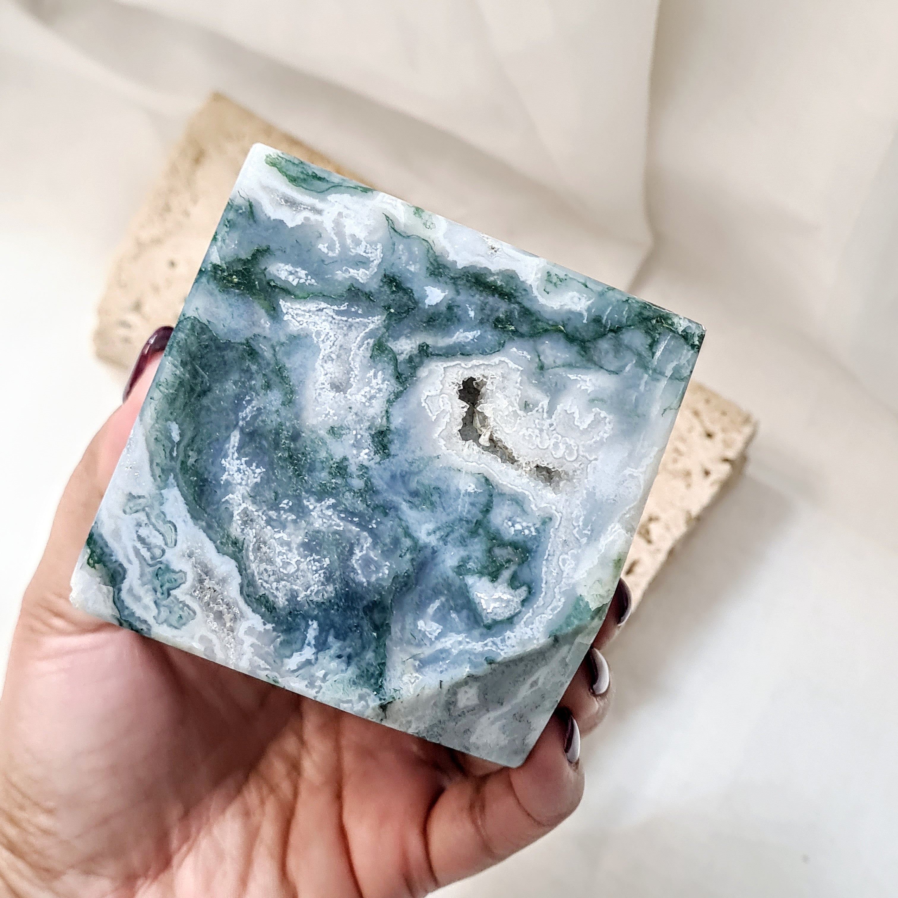 Moss Agate | Large cube