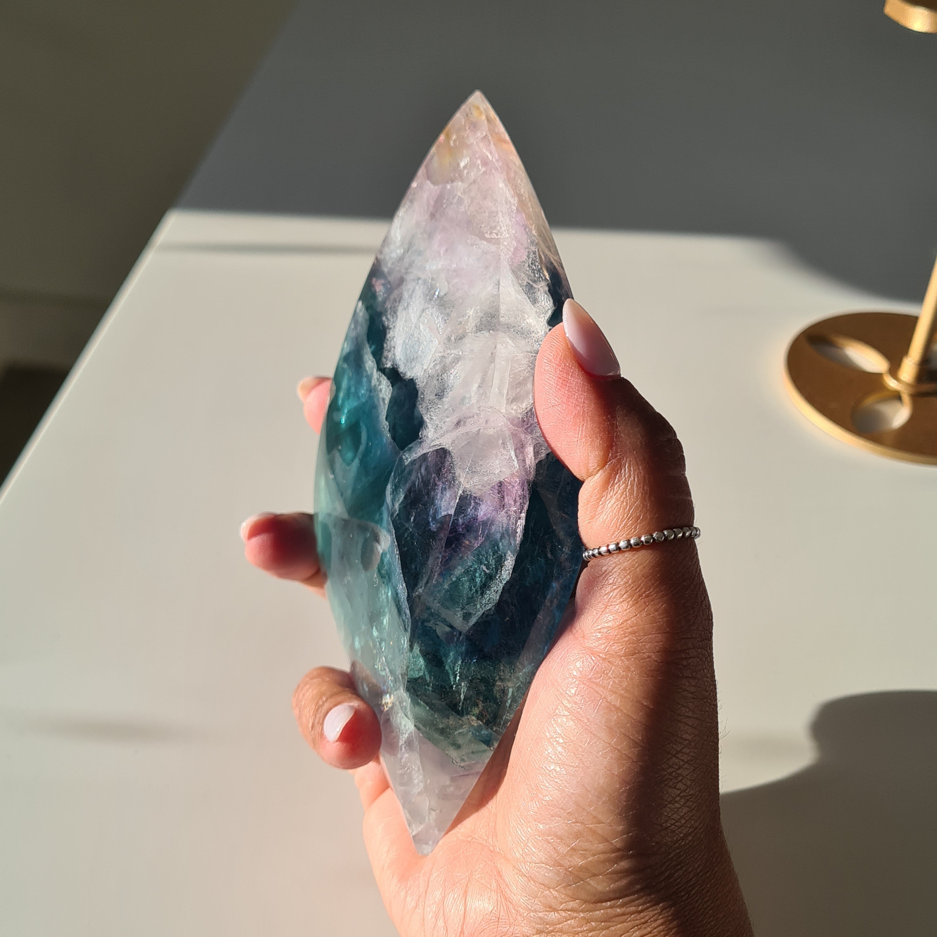 Dreamy Fluorite on Stand | Natural imperfections visible | 21.5 Cm tall with stand