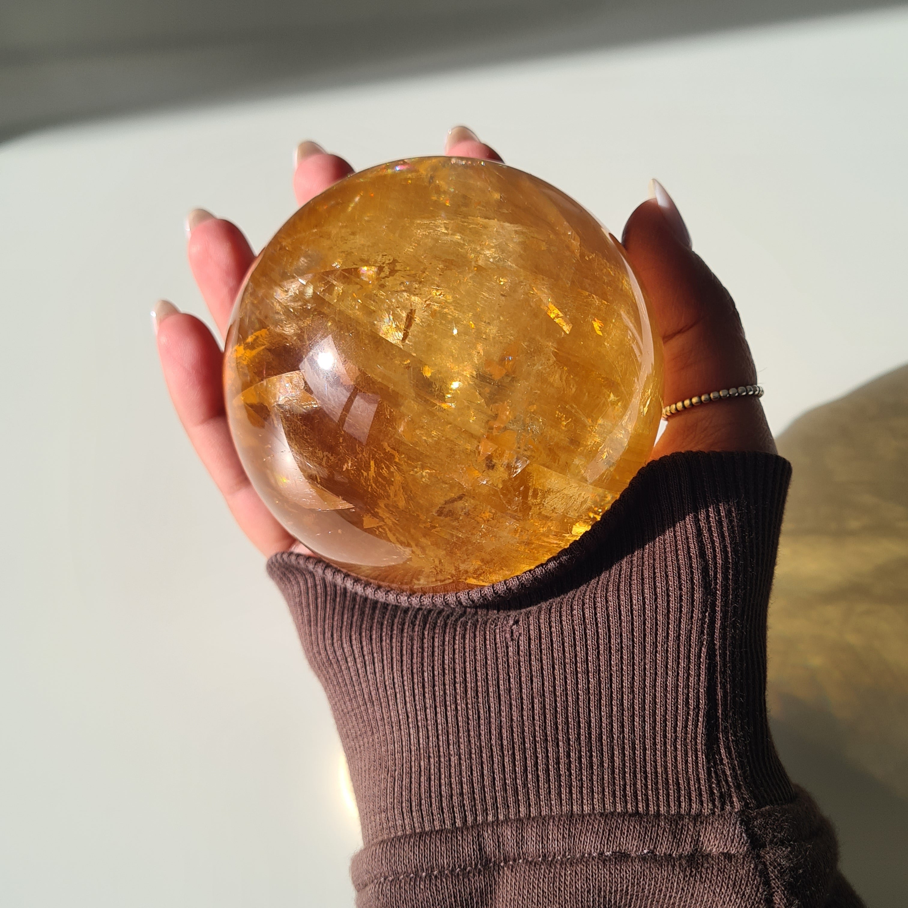 Ethereal Honey Calcite Sphere | A | 690 g | 7.8 cm