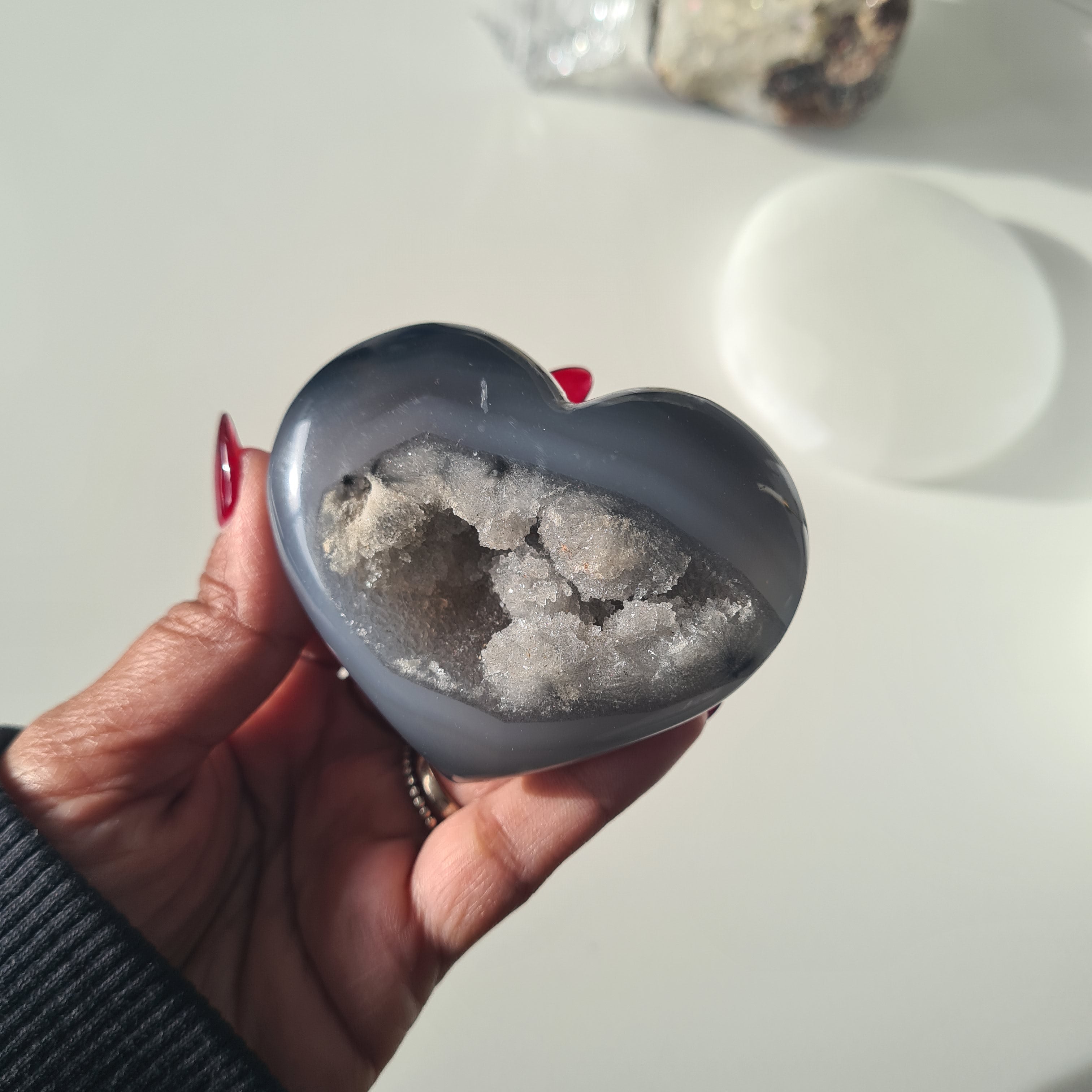 Grey Druzy Agate Heart
