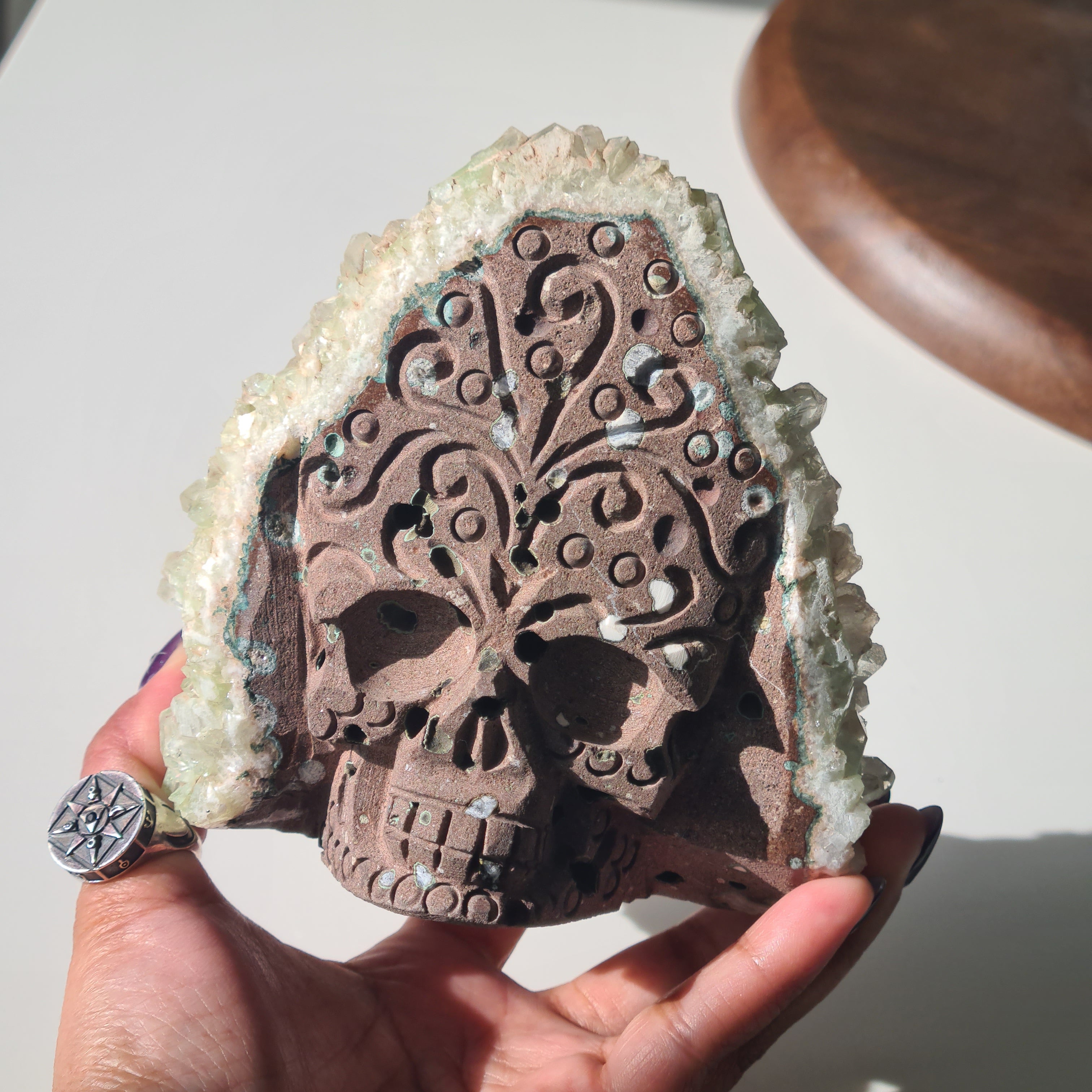 Captain Grimwell | Green Apophyllite Specimen Crusted Skull 💀