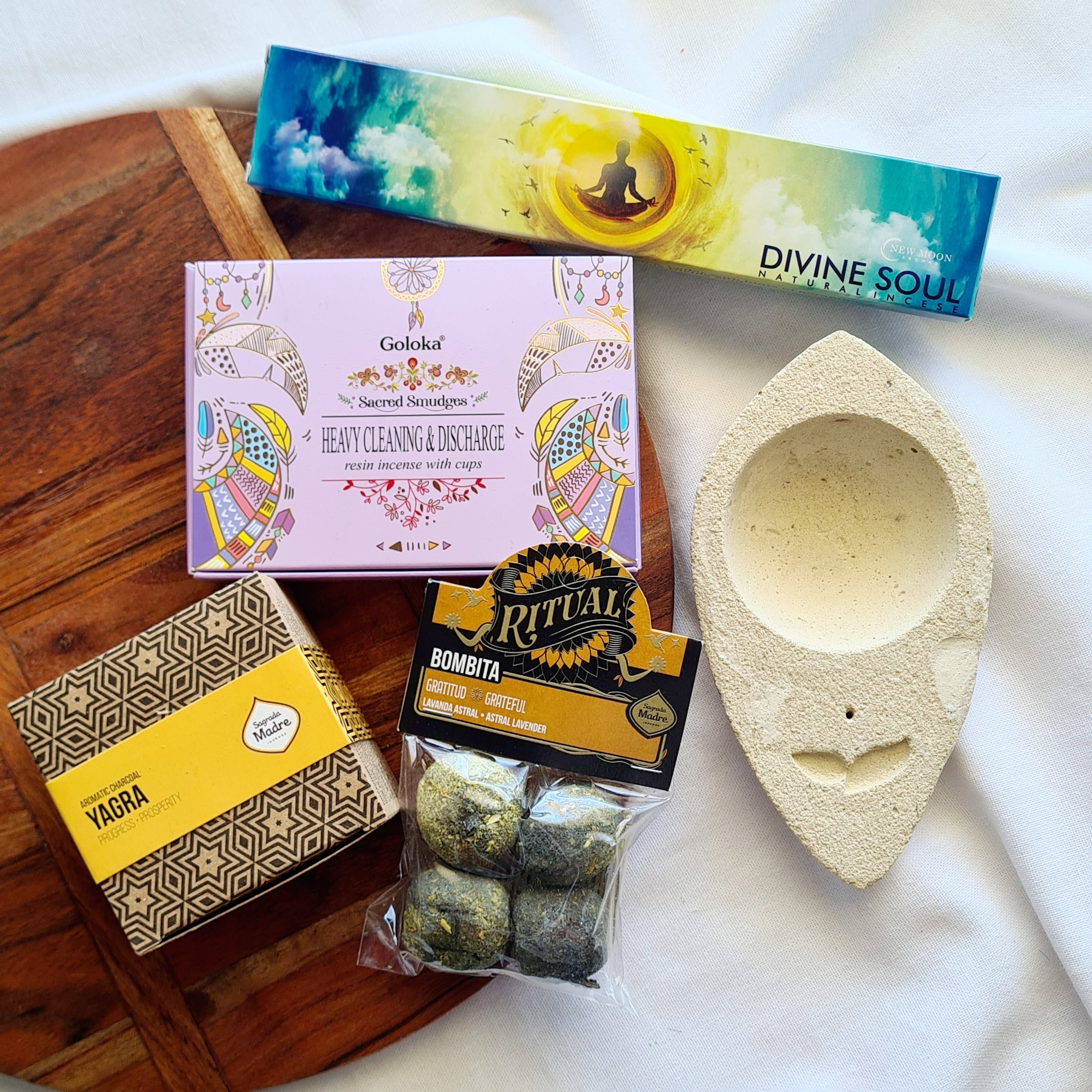 Ritual Kit – Heavy Cleaning Cups, Burner, Grateful Bombitas, Yagra Bombas & Divine Soul Incense Sticks